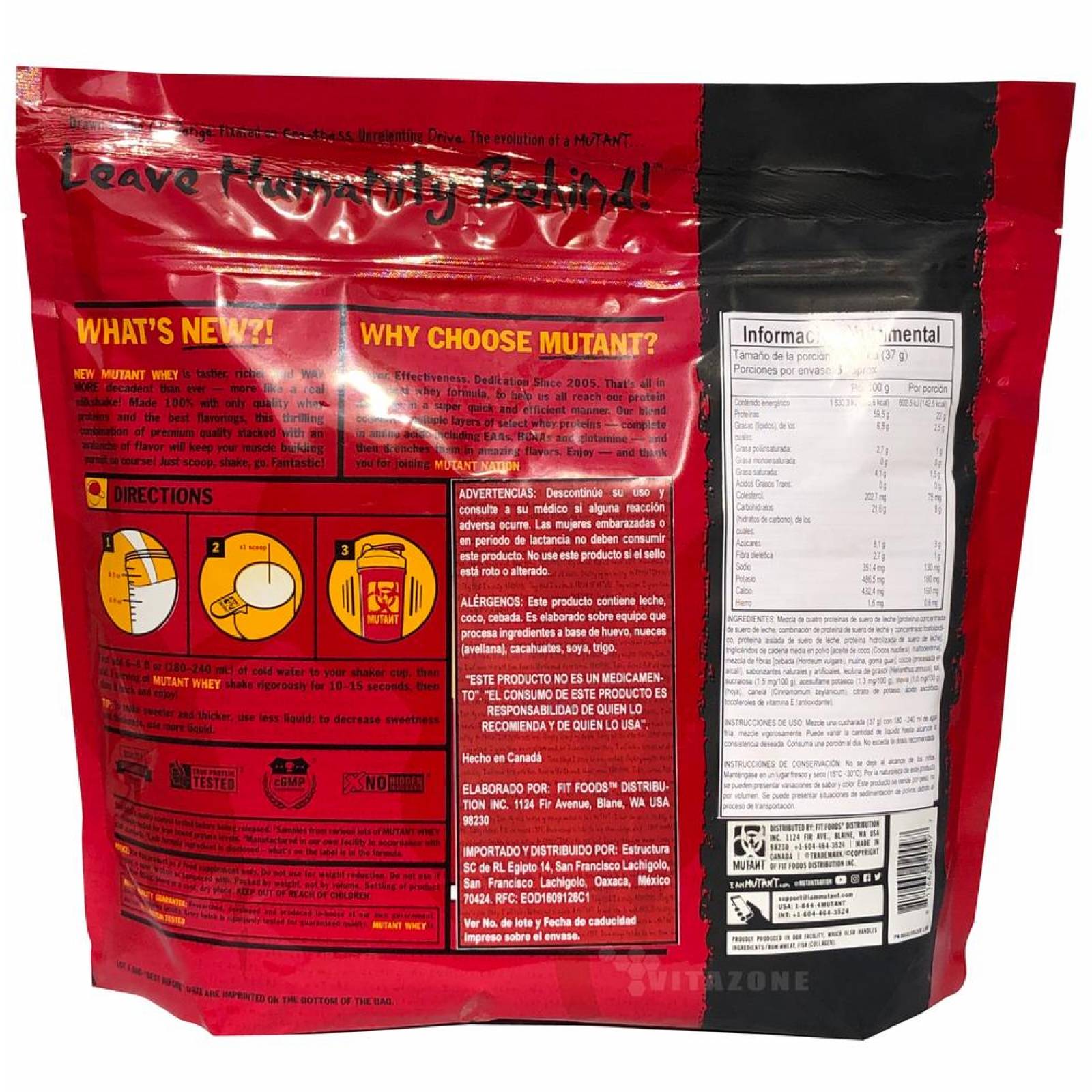 Proteína Mutant Whey 5 Lbs Sabor Chocolate Mutant.