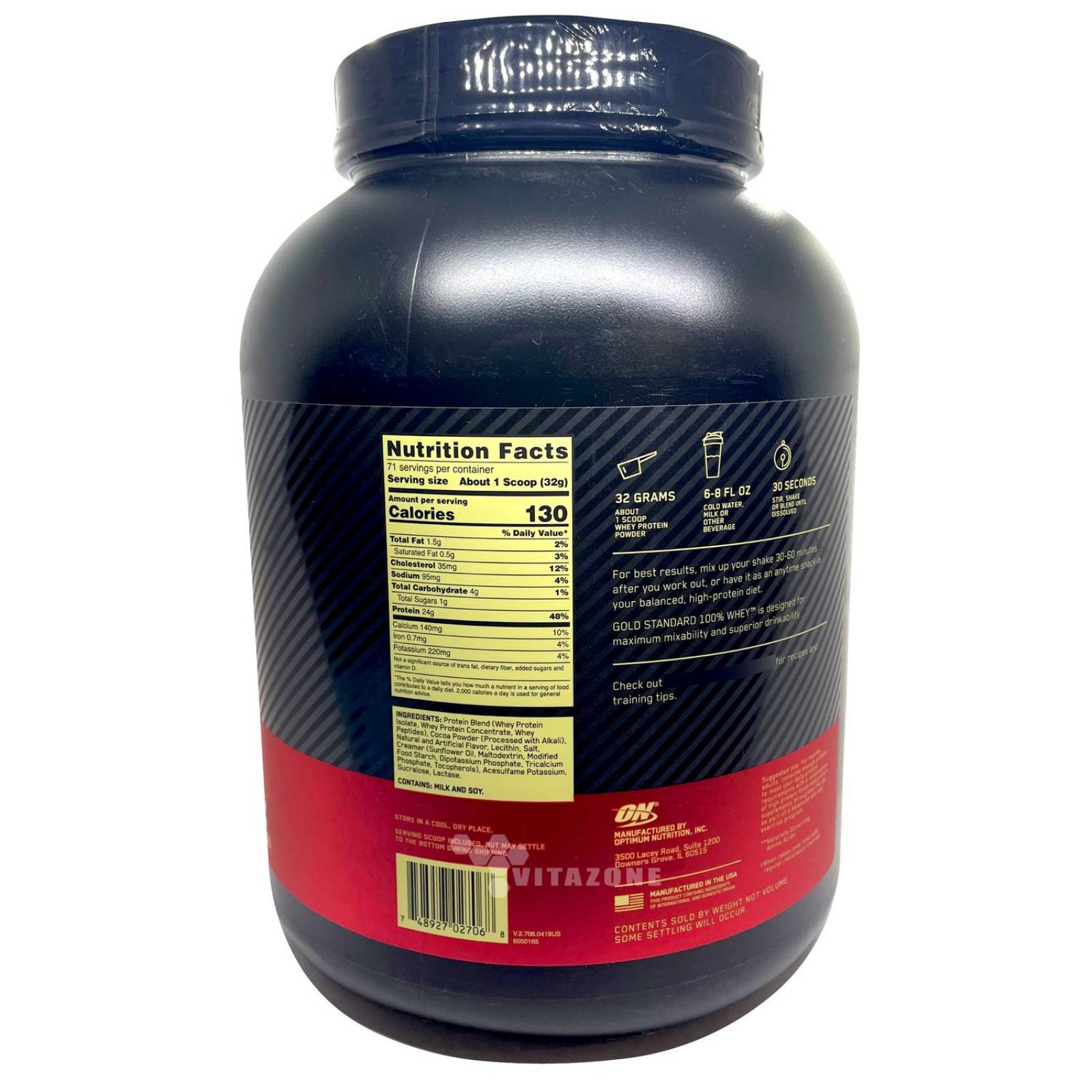 Proteína Gold Standard 100% Whey 5 Lbs Chocolate Coco Optimum Nutrition. 