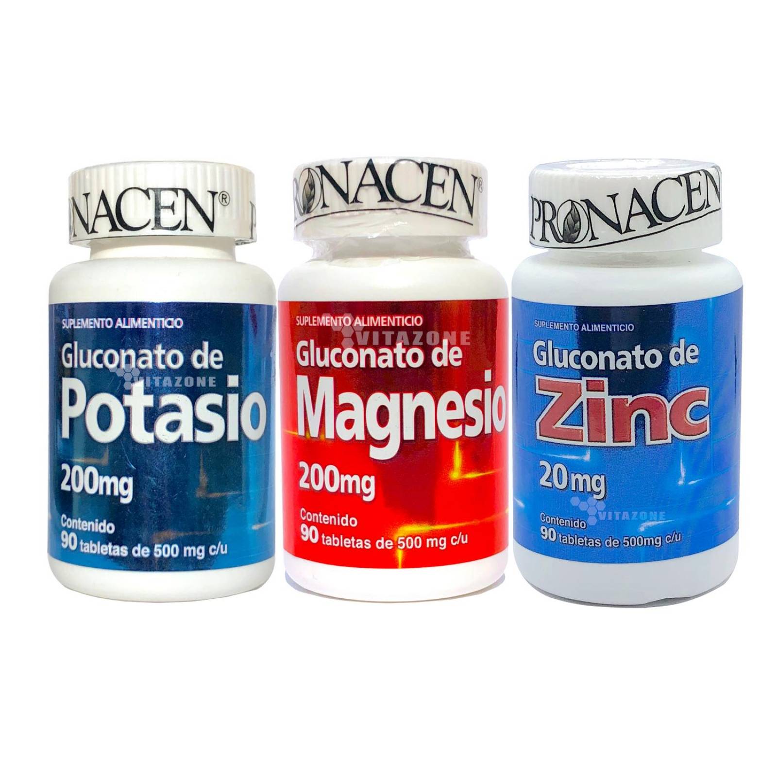Gluconato de Potasio, Magnesio y Zinc Pronacen (3 frascos) 