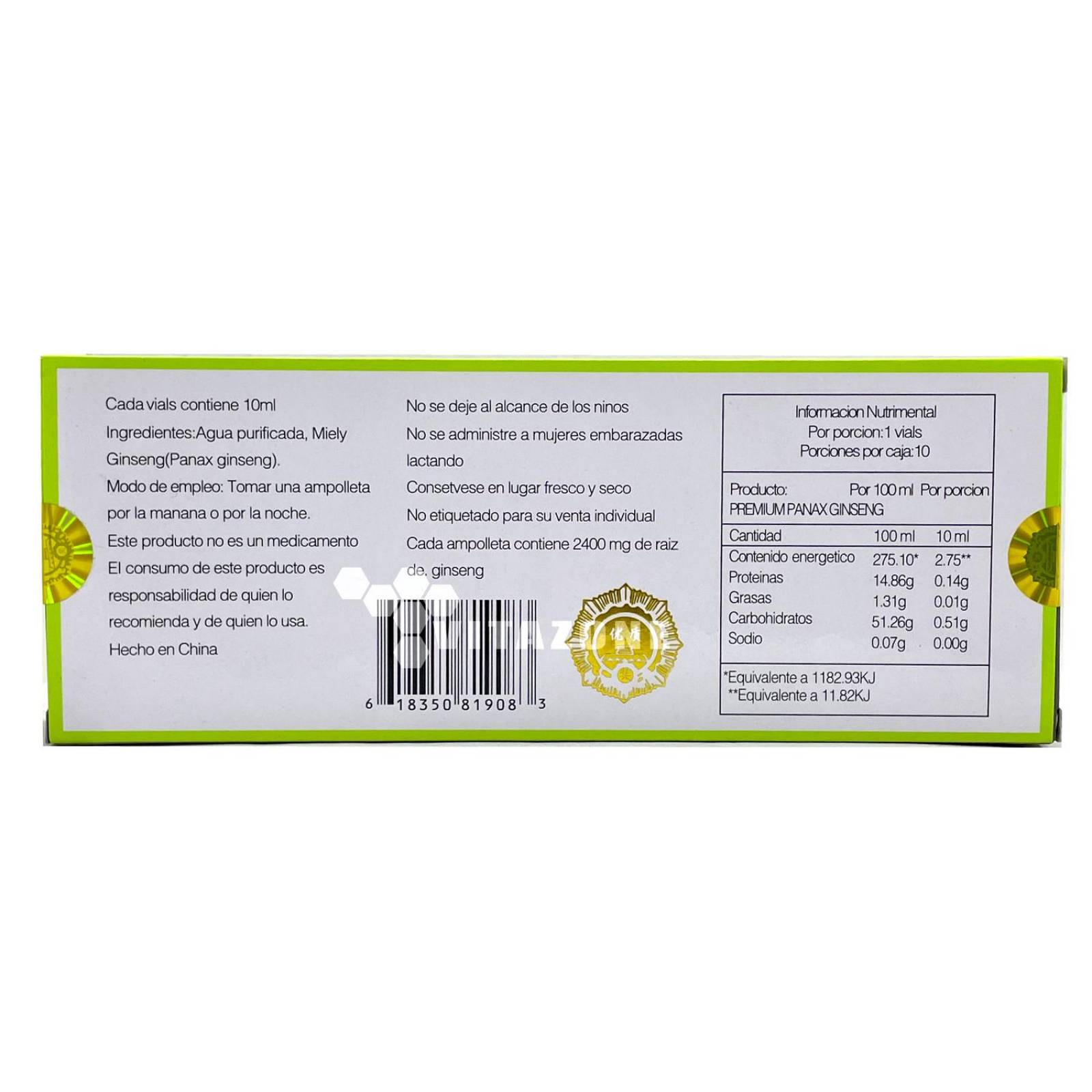 Ginseng Panax Premium 10 Frascos De 10 ML Tree Brand 