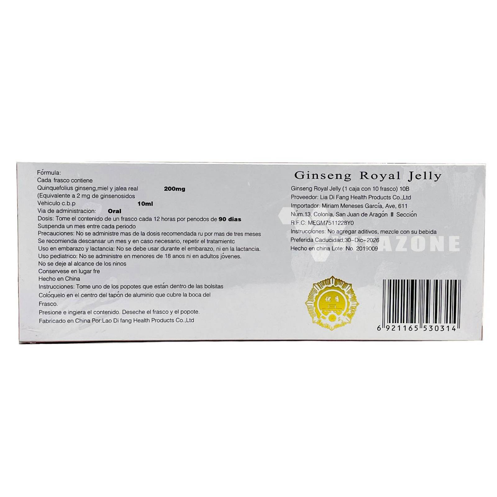Ginseng Royal Jelly 10 Ampolletas De 10 ML Mei Hua 