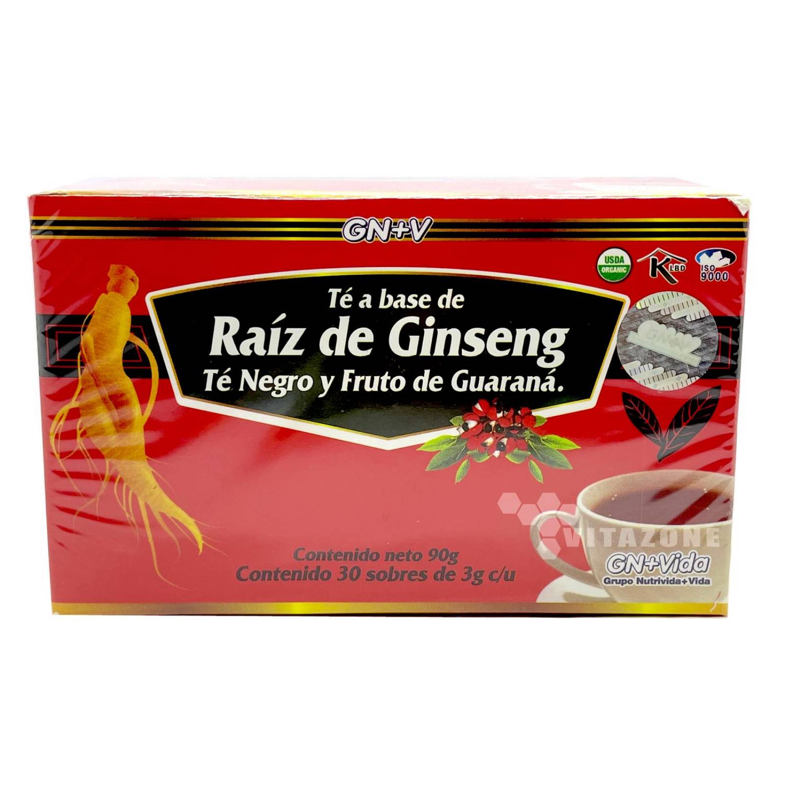 Té de Raíz de Ginseng Té Negro Té Guaraná 30 sobres GN+Vida 