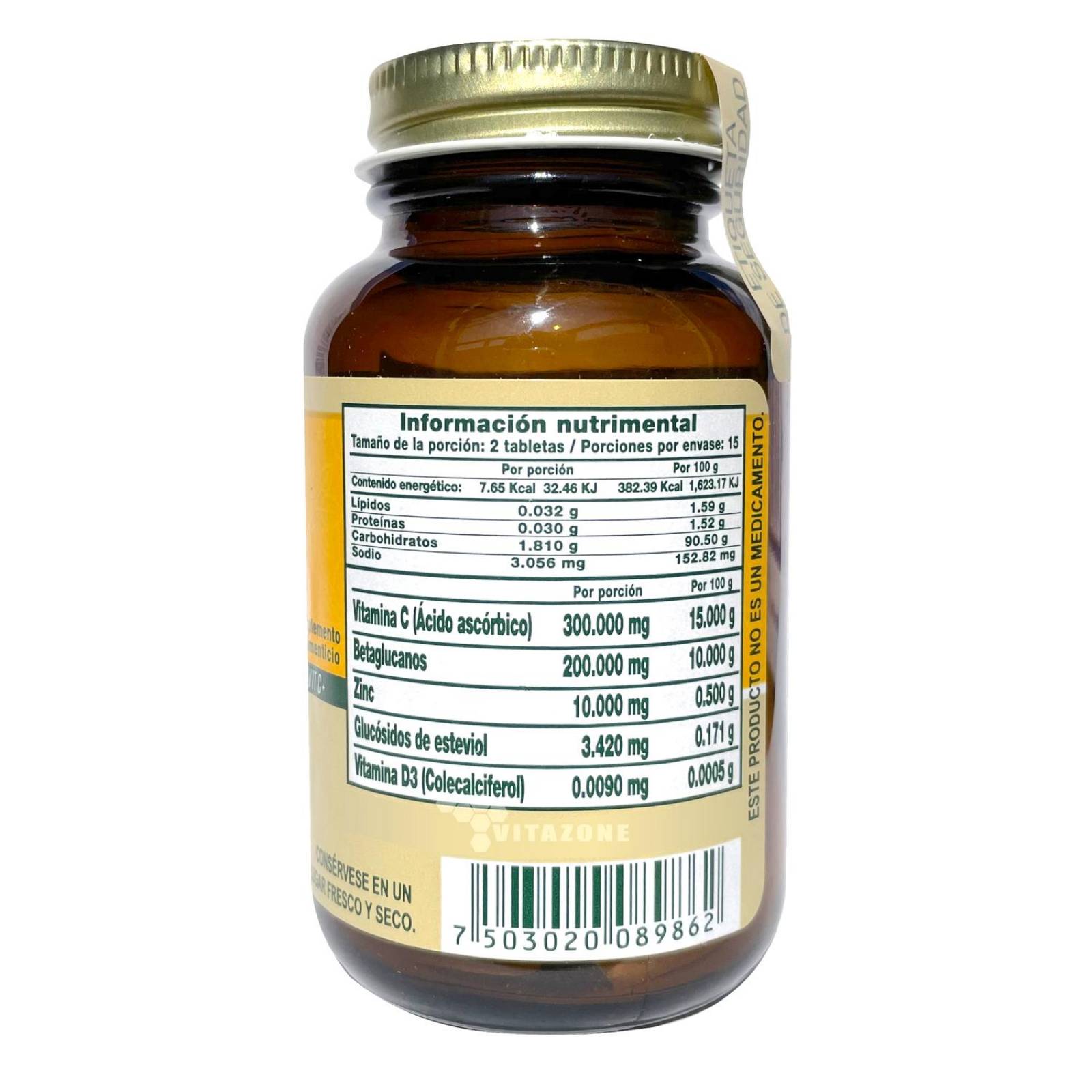 Vitamina C Betaglucanos Zinc y Vitamina D3 30 tabs masticables