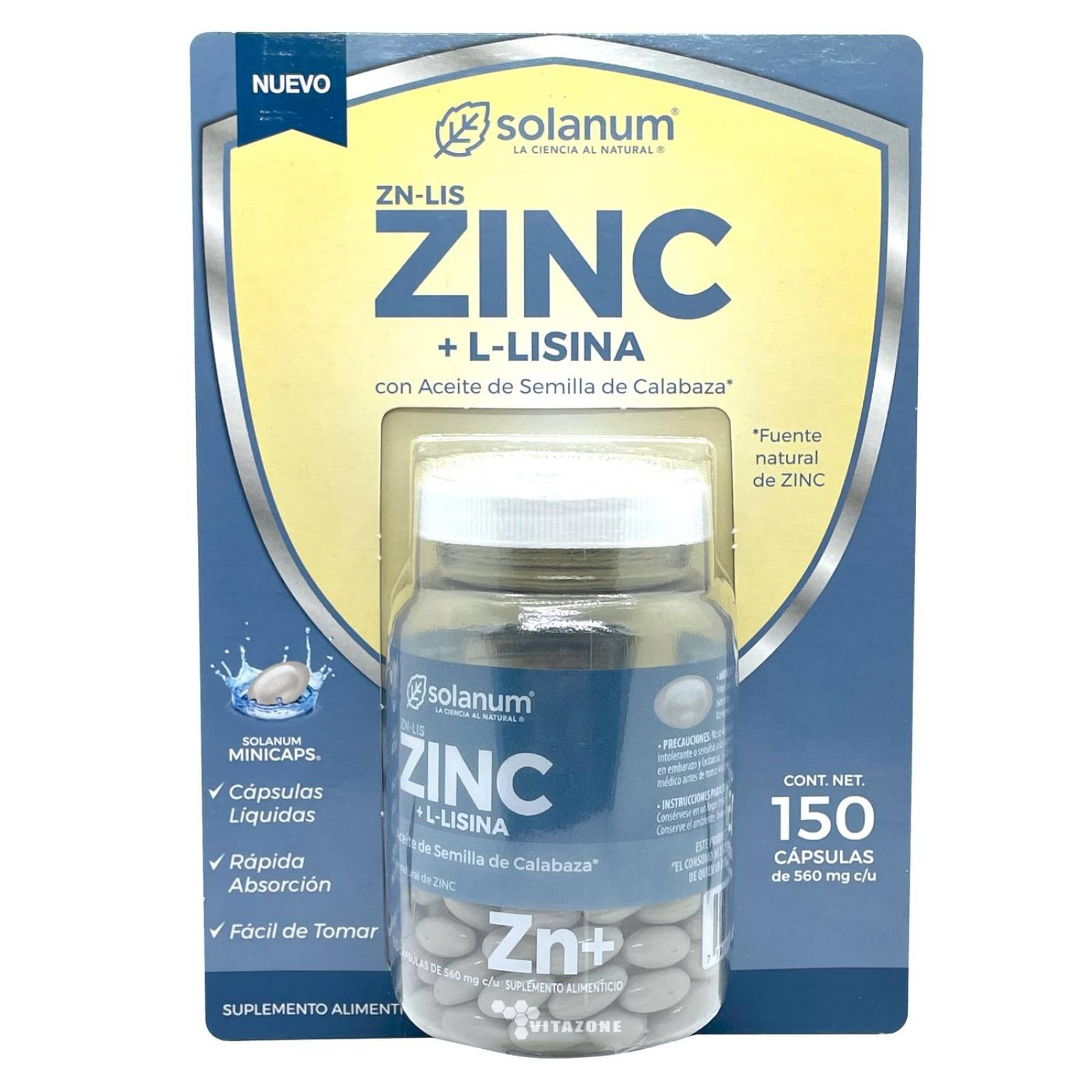 Gluconato de Zinc y Lisina 150 cápsulas Solanum .
