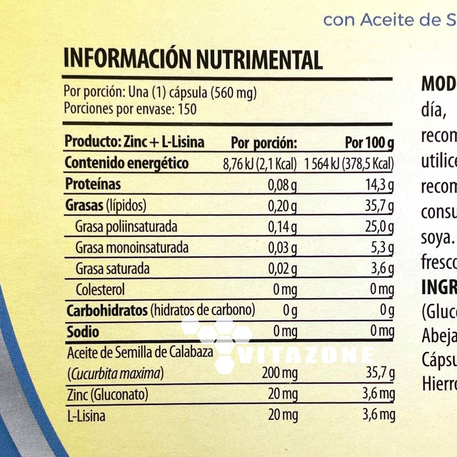 Gluconato de Zinc y Lisina 150 cápsulas Solanum .