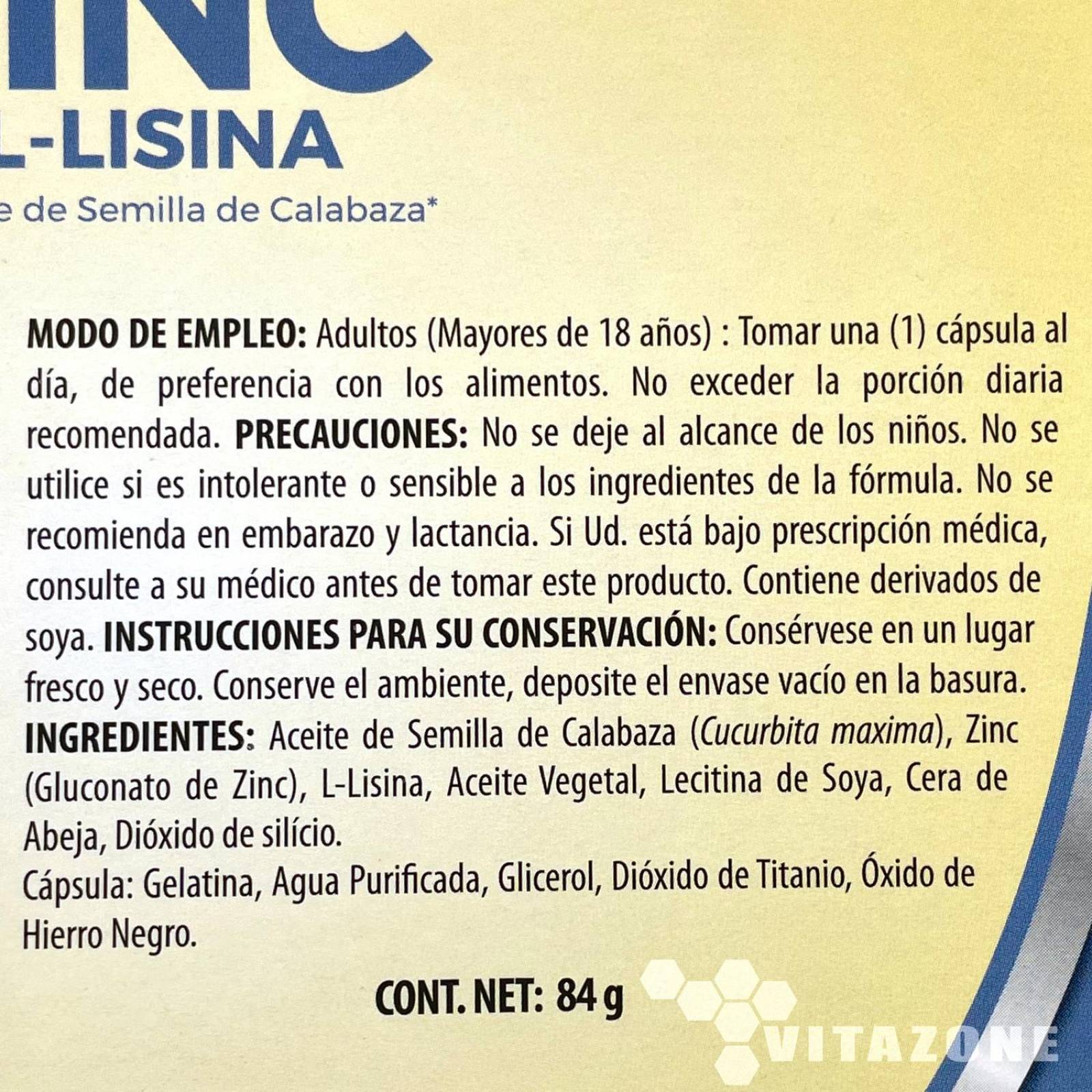 Gluconato de Zinc y Lisina 150 cápsulas Solanum .