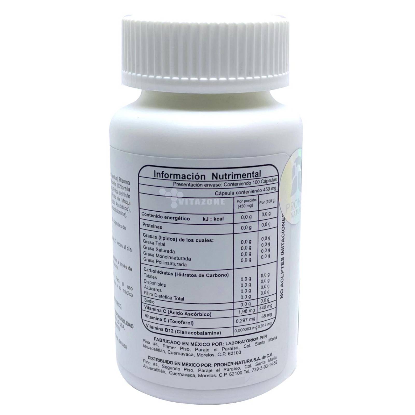 PHN D7 100 cápsulas Cúrcuma Chlorella Lupulo Moringa 