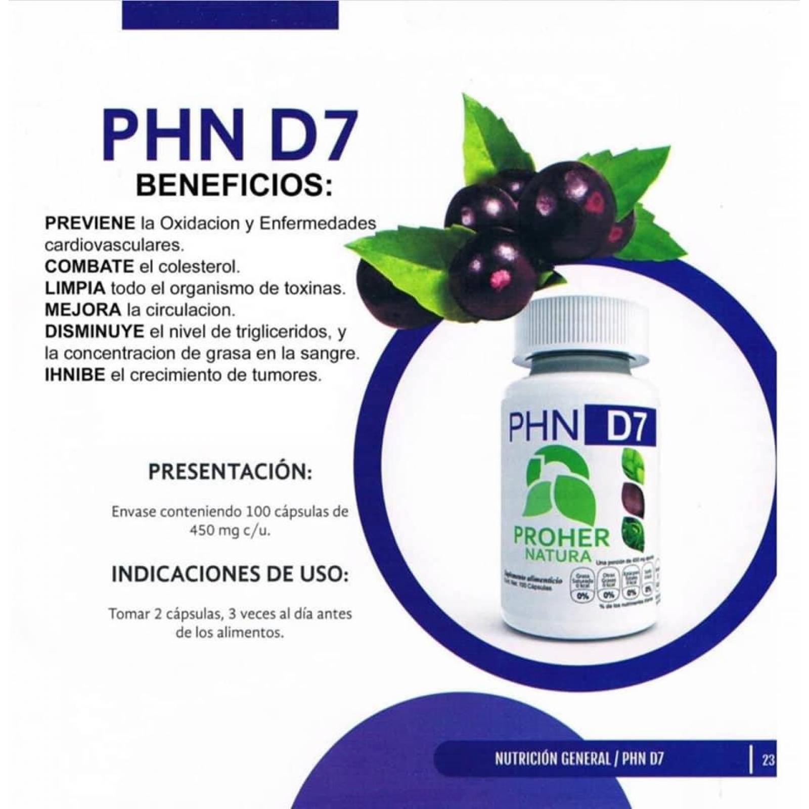 PHN D7 100 cápsulas Cúrcuma Chlorella Lupulo Moringa 
