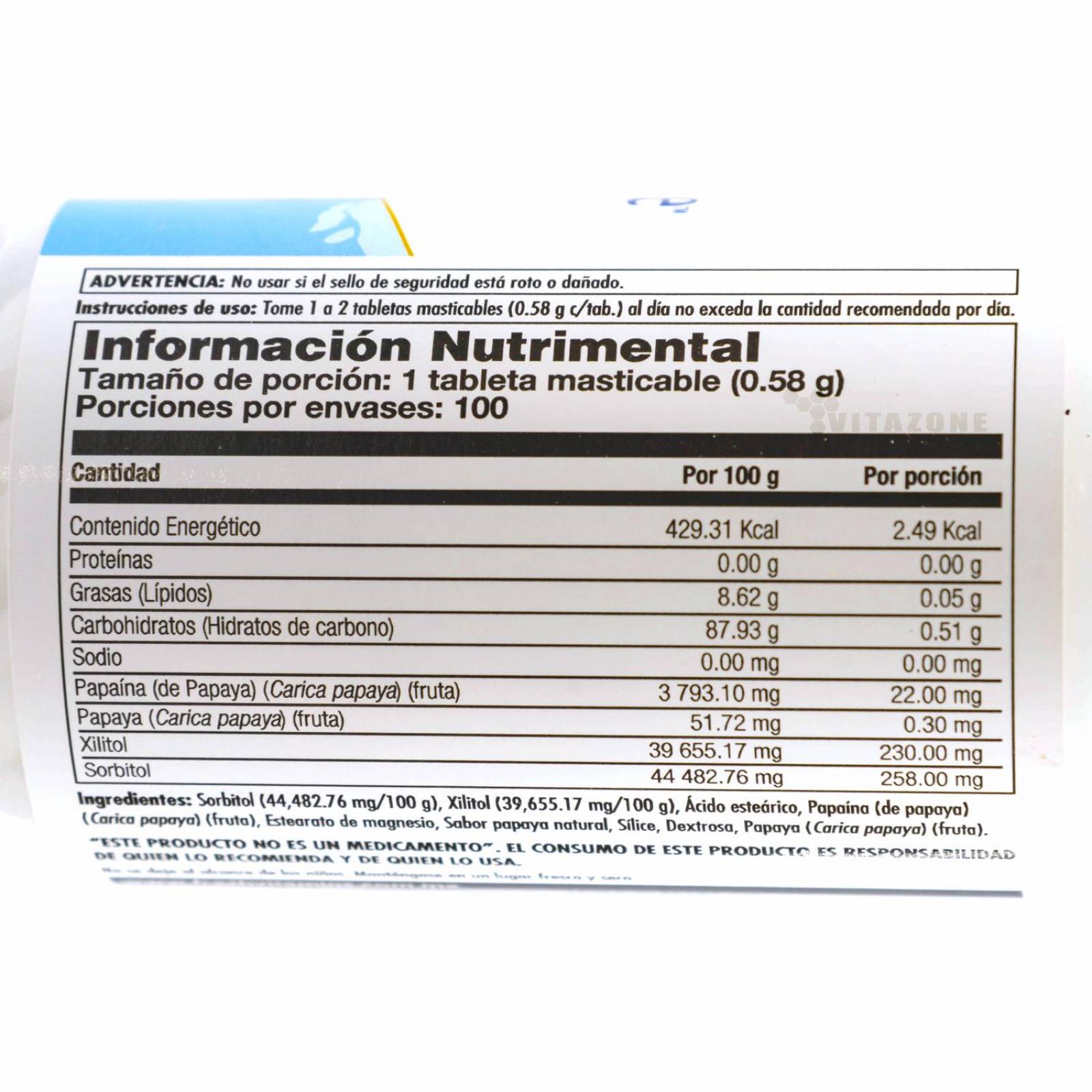 Papaya Zime 100 tabletas masticables KAL 