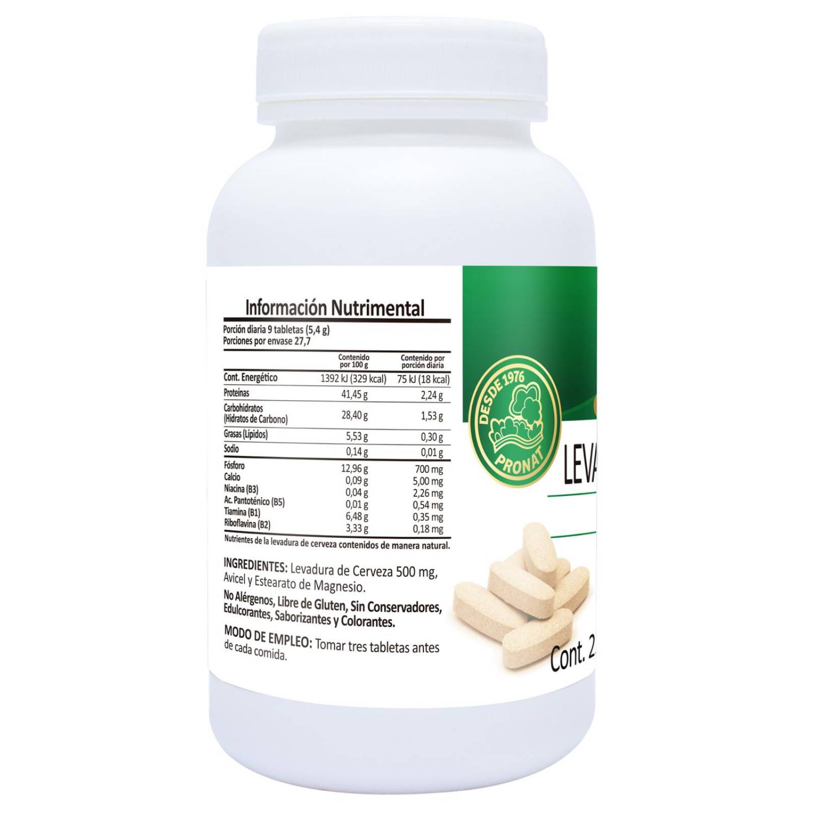 Levadura de cerveza 250 tabletas de 600 mg Pronat 