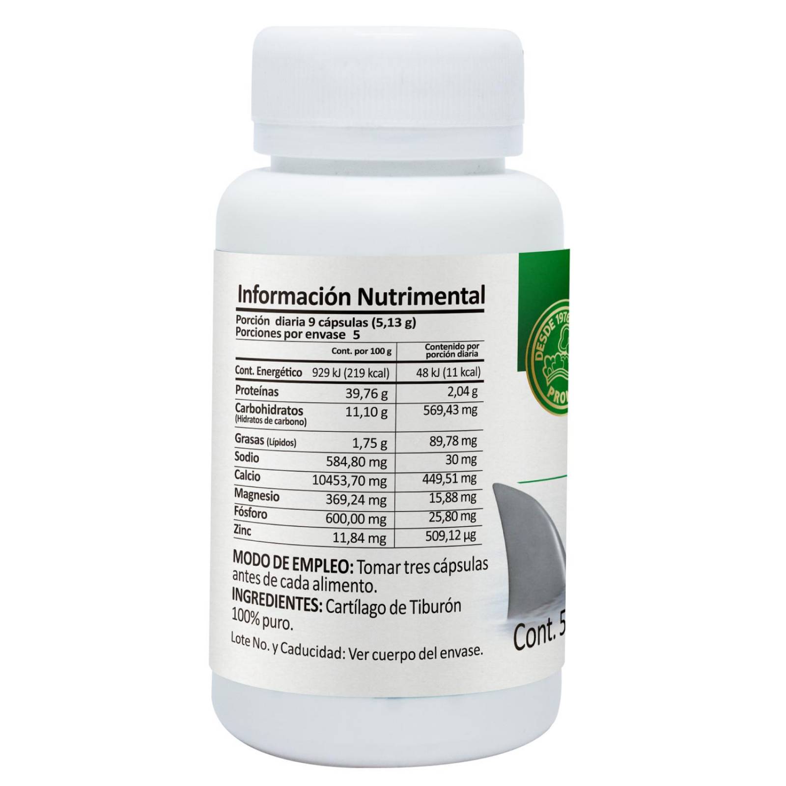 Cartílago de Tiburón 50 cápsulas Pronat 100% Puro 