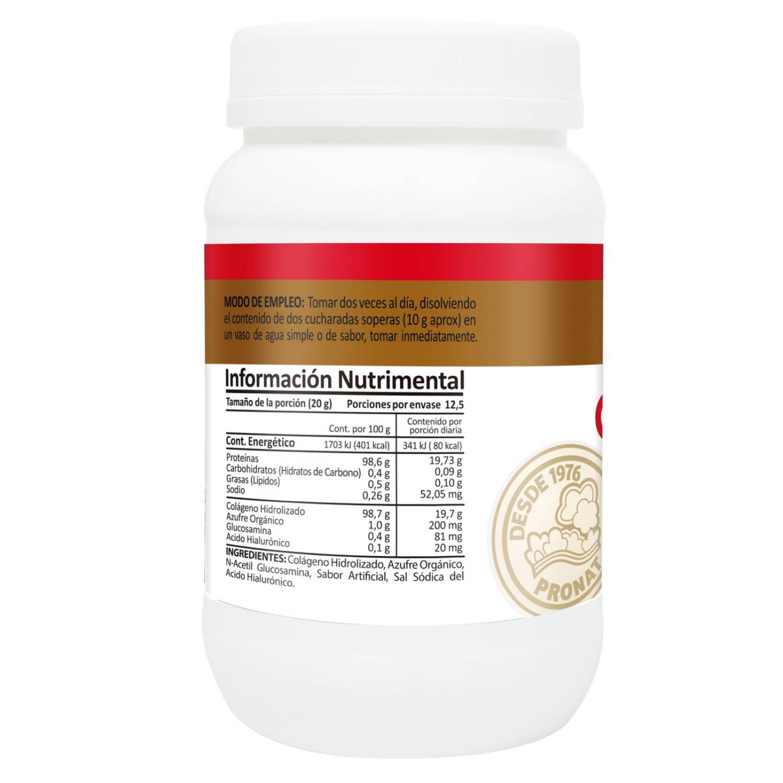 Colágeno hidrolizado Acido Hialurónico 250 g Natural Pronat