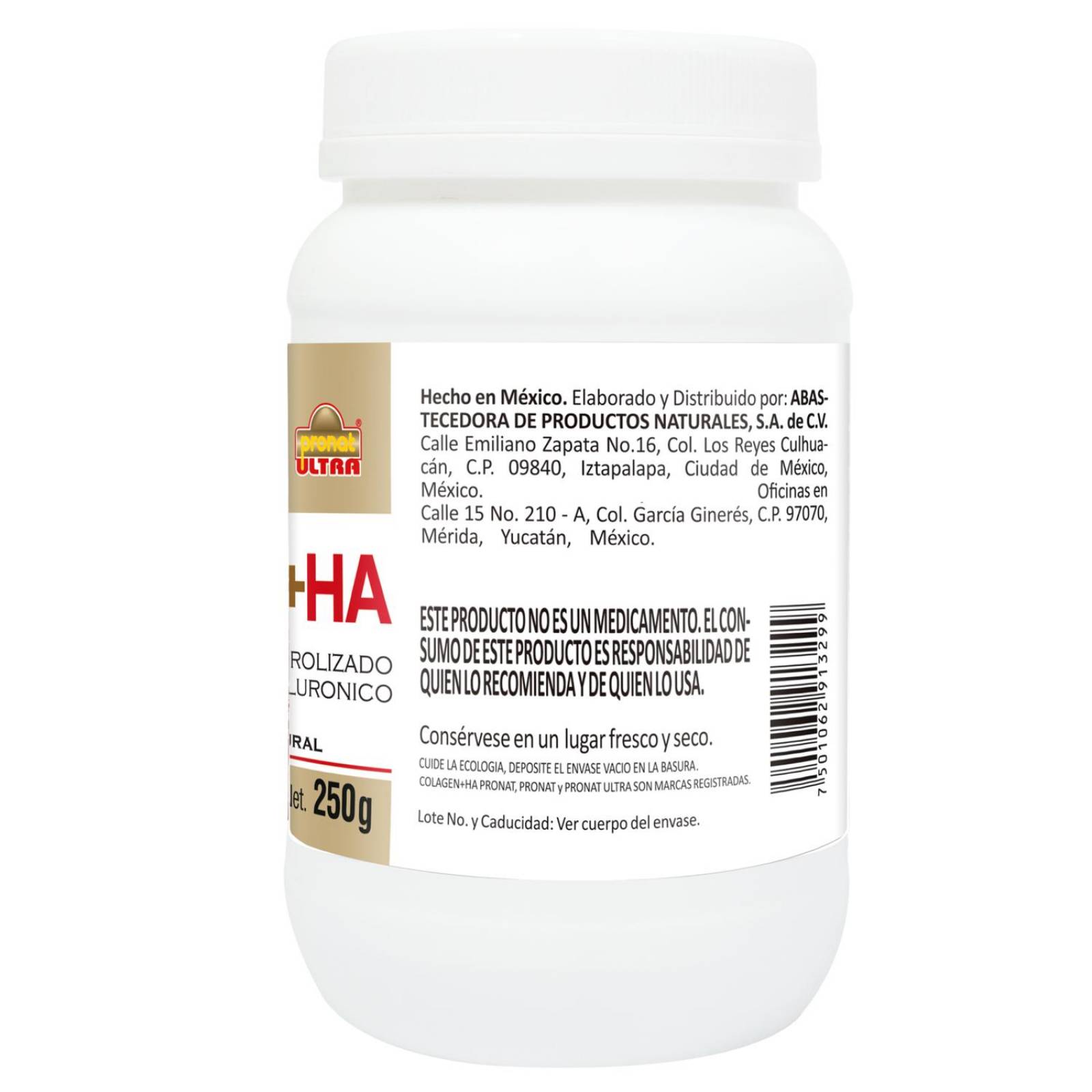 Colágeno hidrolizado Acido Hialurónico 250 g Natural Pronat