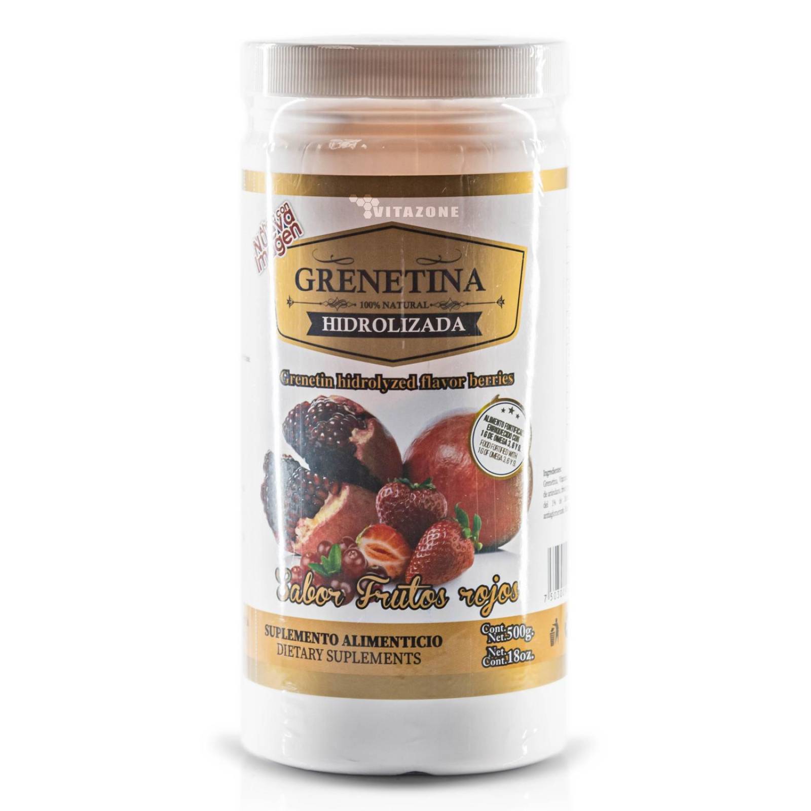 Grenetina Hidrolizada Sabor Frutos Rojos 100% Natural 500 Grs Pretty Bee. 