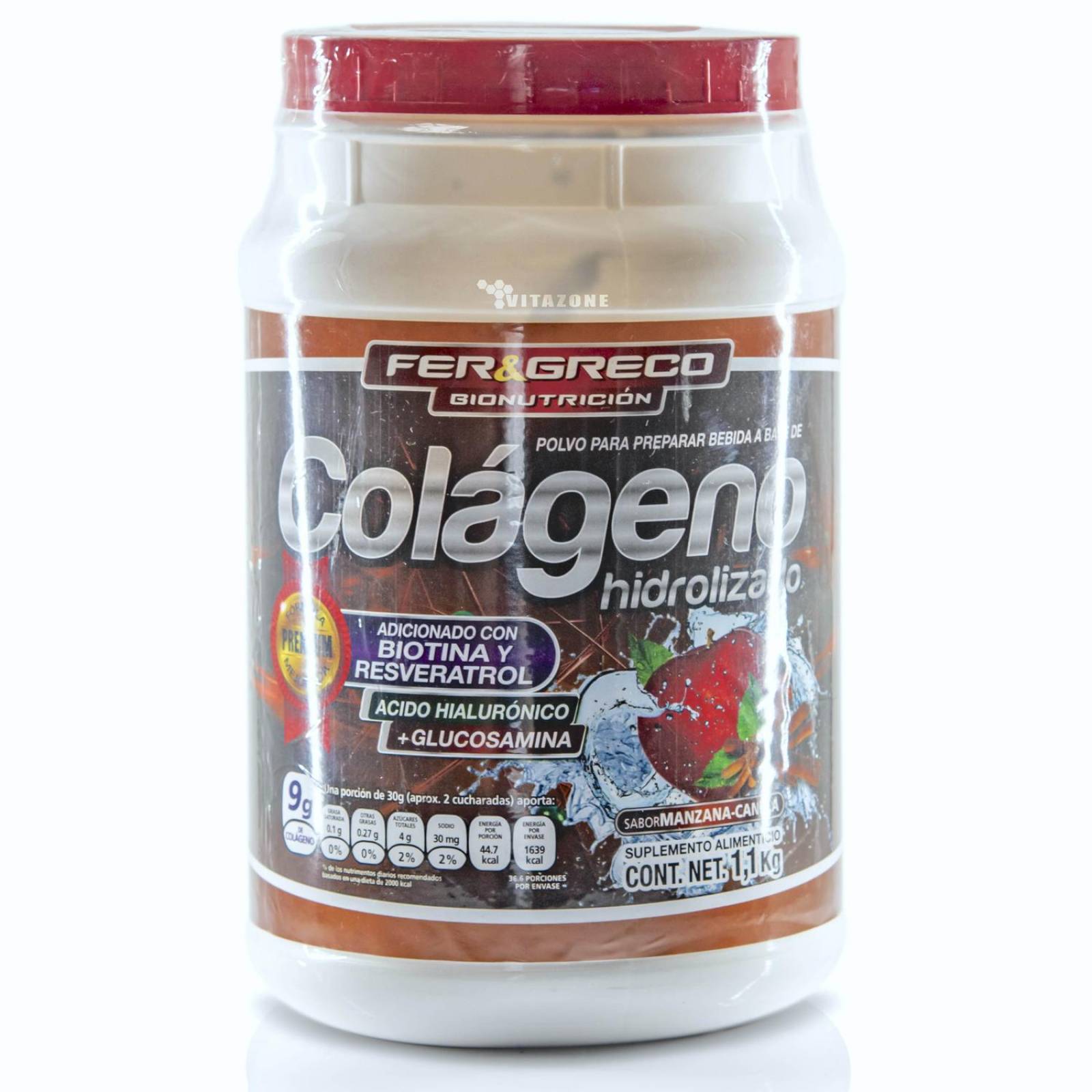 Colágeno Hidrolizado Glucosamina Biotina Manzana Canela 1.1k 