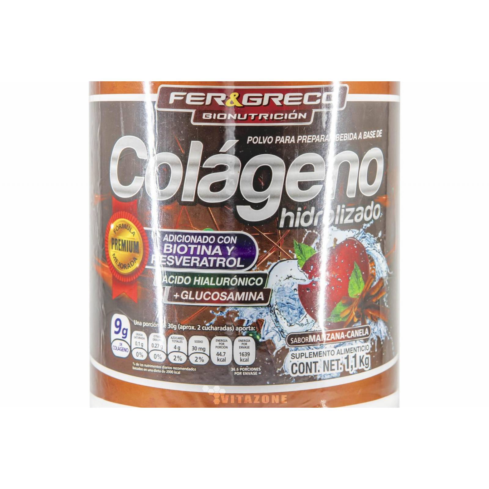 Colágeno Hidrolizado Glucosamina Biotina Manzana Canela 1.1k 