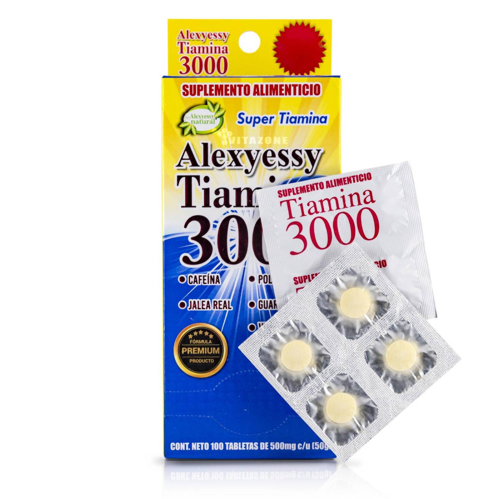 Tiamina 3000 Jalea Real Guaraná Cafeína 100 tabletas 