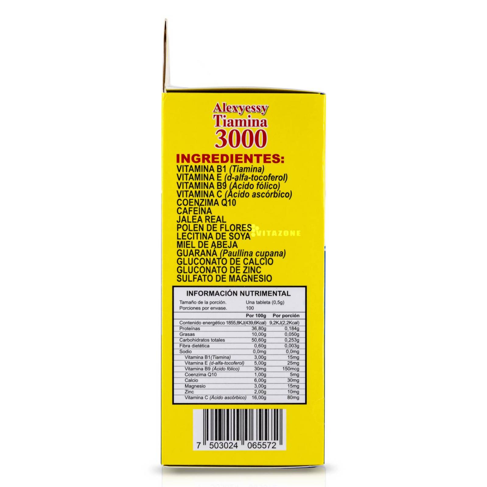 Tiamina 3000 Jalea Real Guaraná Cafeína 100 tabletas 