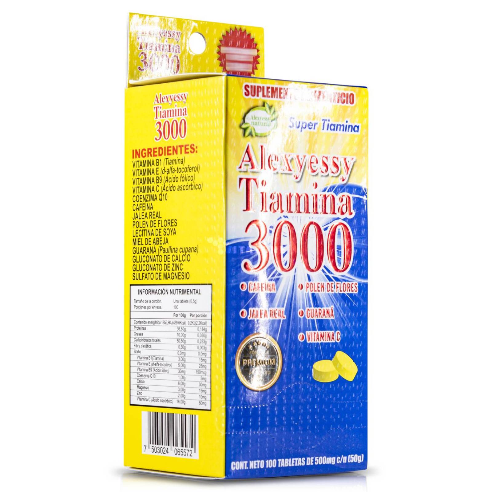 Tiamina 3000 Jalea Real Guaraná Cafeína 100 tabletas 