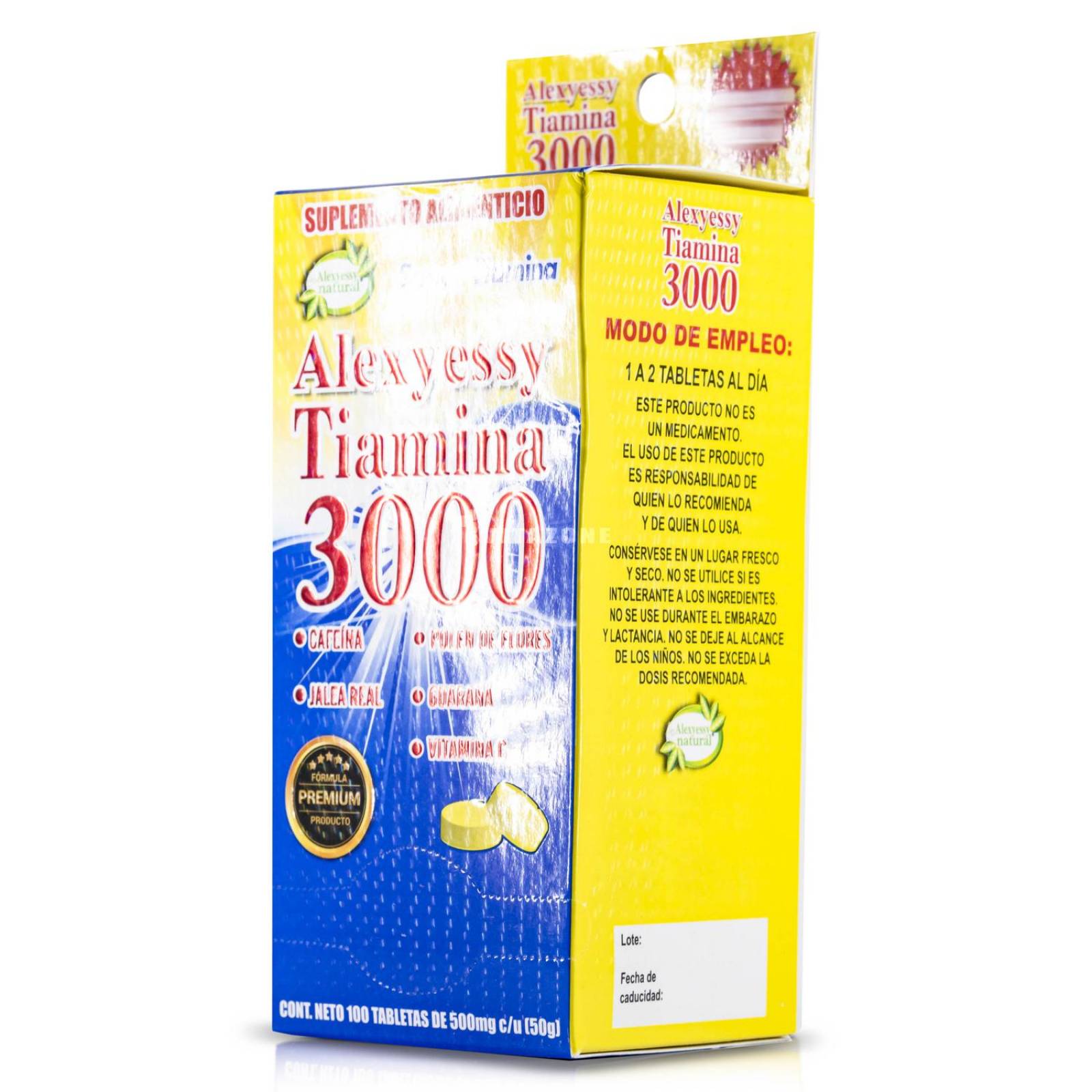 Tiamina 3000 Jalea Real Guaraná Cafeína 100 tabletas 