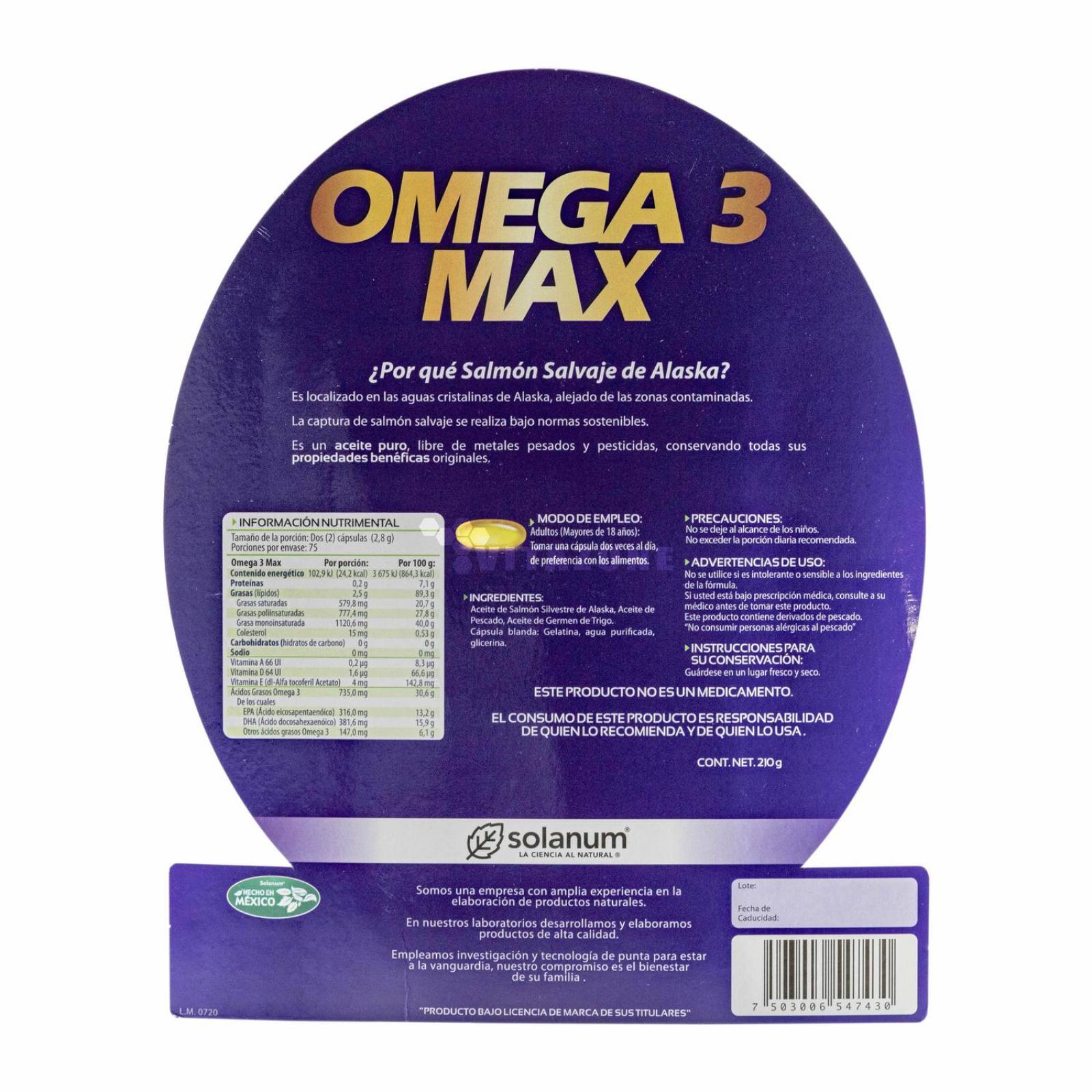 Omega 3 Max EPA/DHA Salmón de Alaska 150 cáps Solanum 