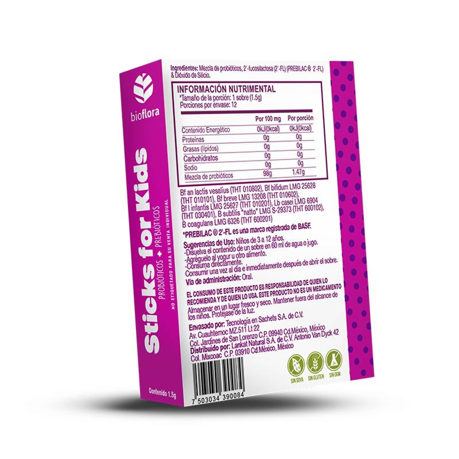 Probióticos Prebióticos para niños en polvo 12 sobres Bioflora