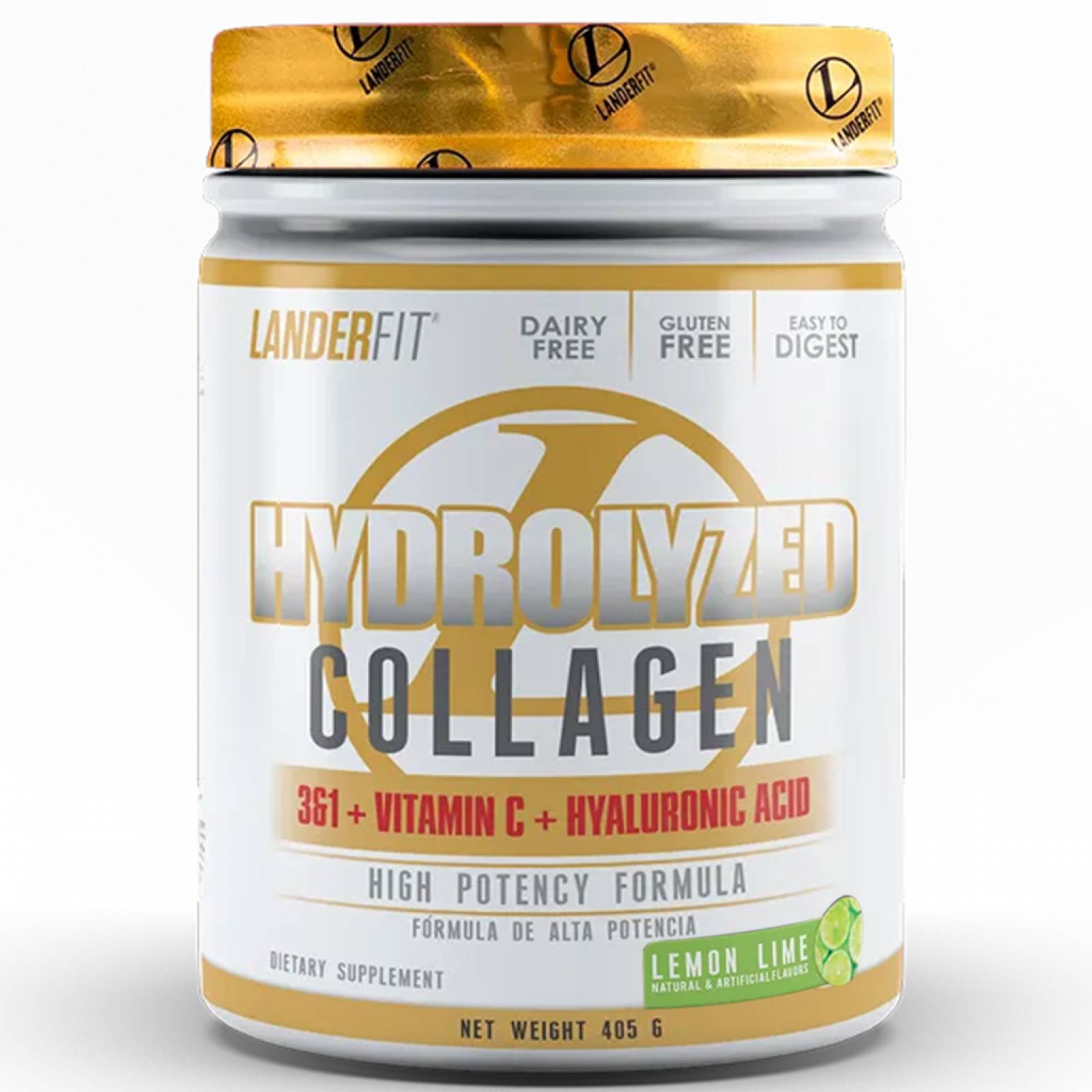 Colágeno Hidrolizado Tipo 1 y 3 Ácido Hialuronico Landerfit Limon 