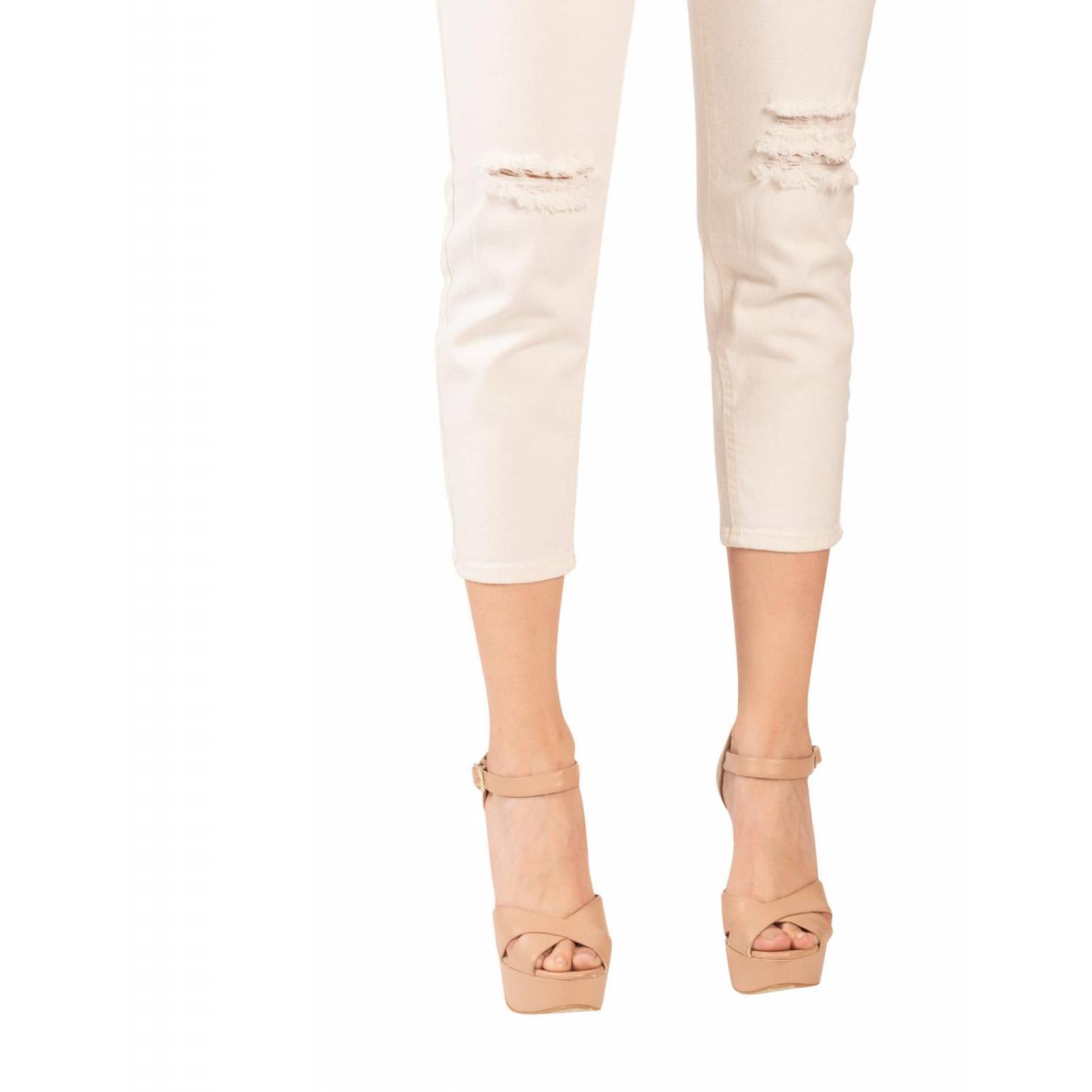 Mom jeans blanco rotos tiro alto 8933R 