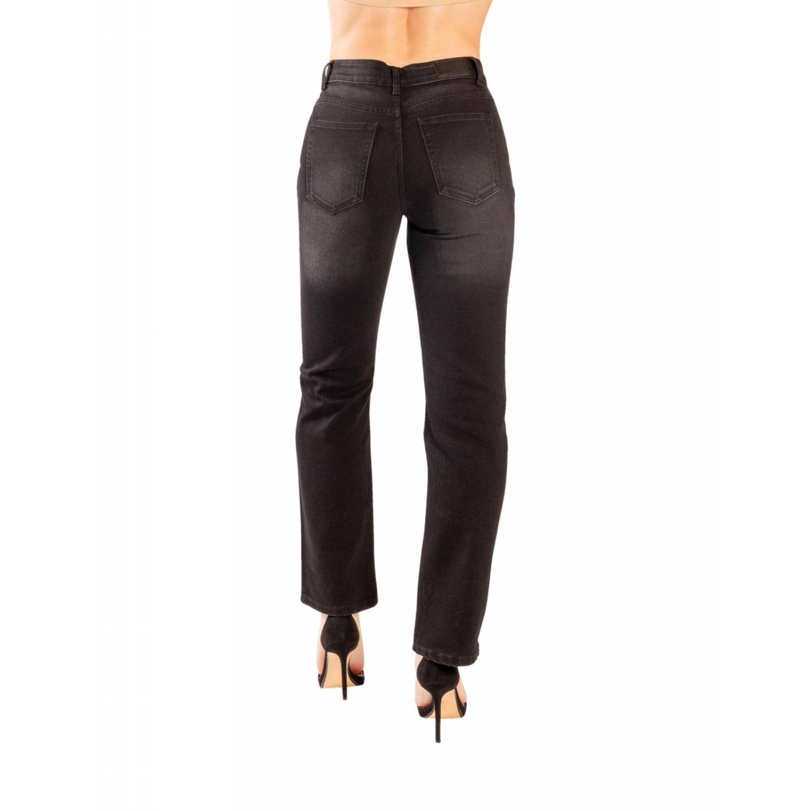 Pantalon recto jeanswest negro tiro alto con stretch 9493 