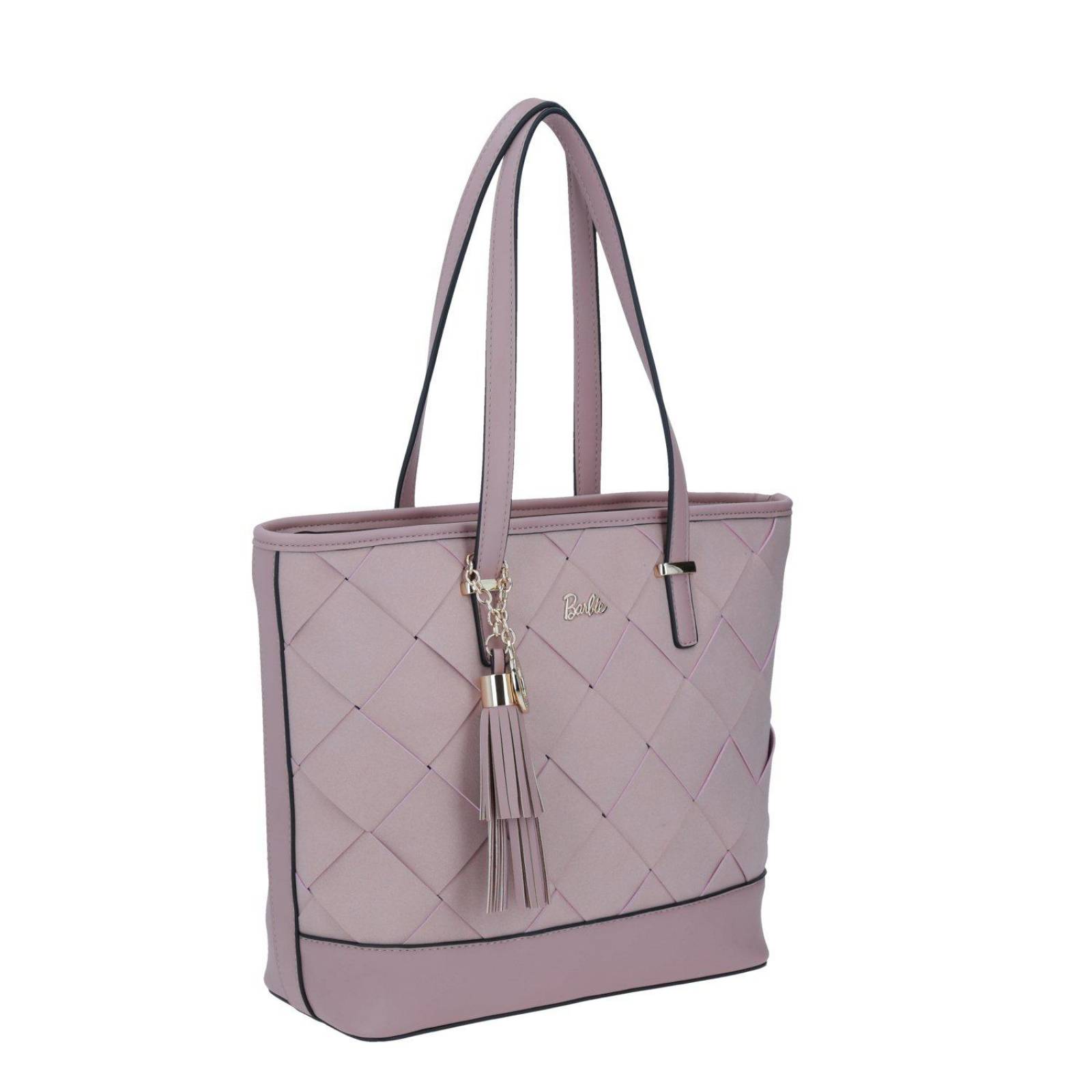 Bolso Tote Barbie Con Textura Bordada Color Rosa 