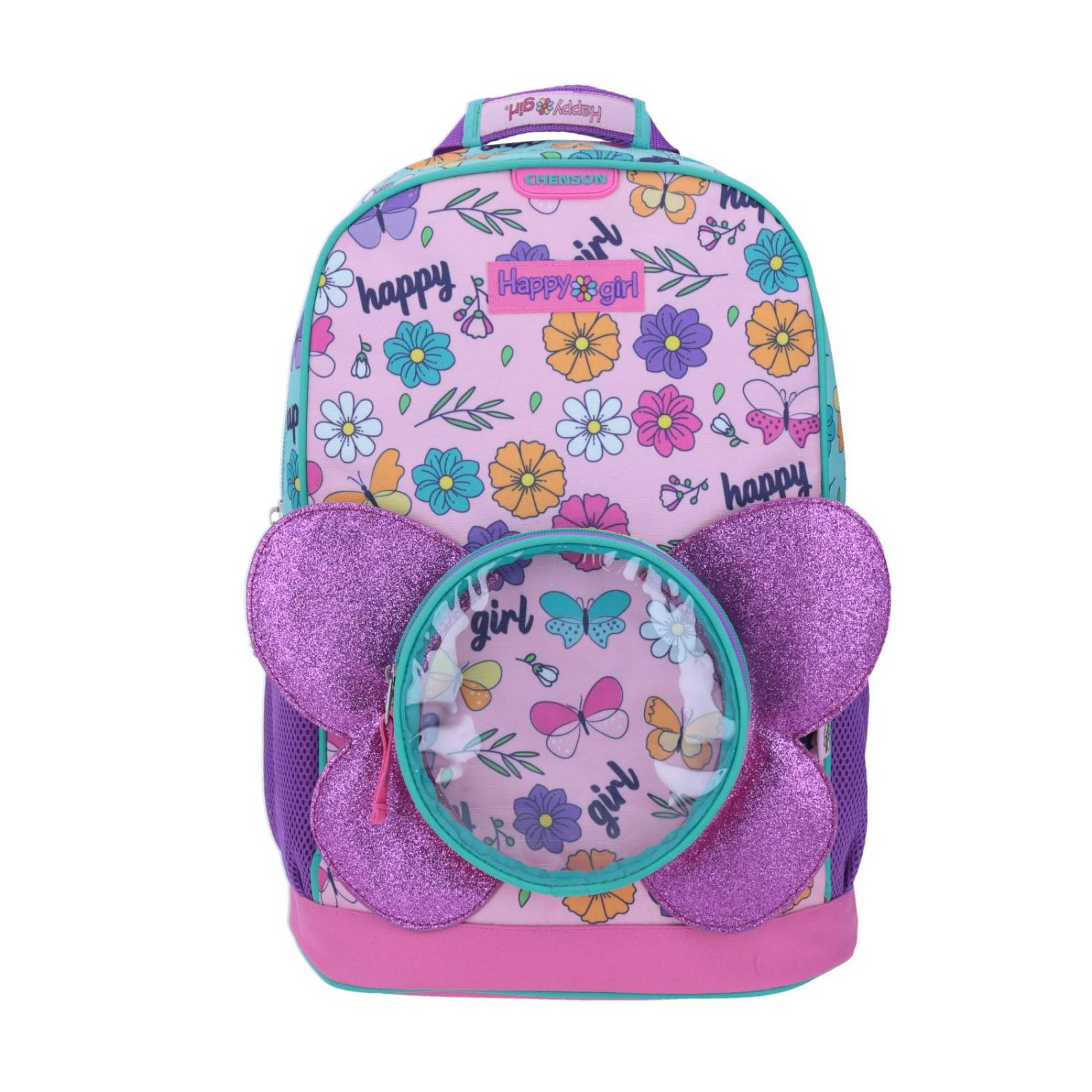 MOCHILA CON PANEL TRANSPARENTE MARIPOSA HAPPY GIRL PORTATABLET