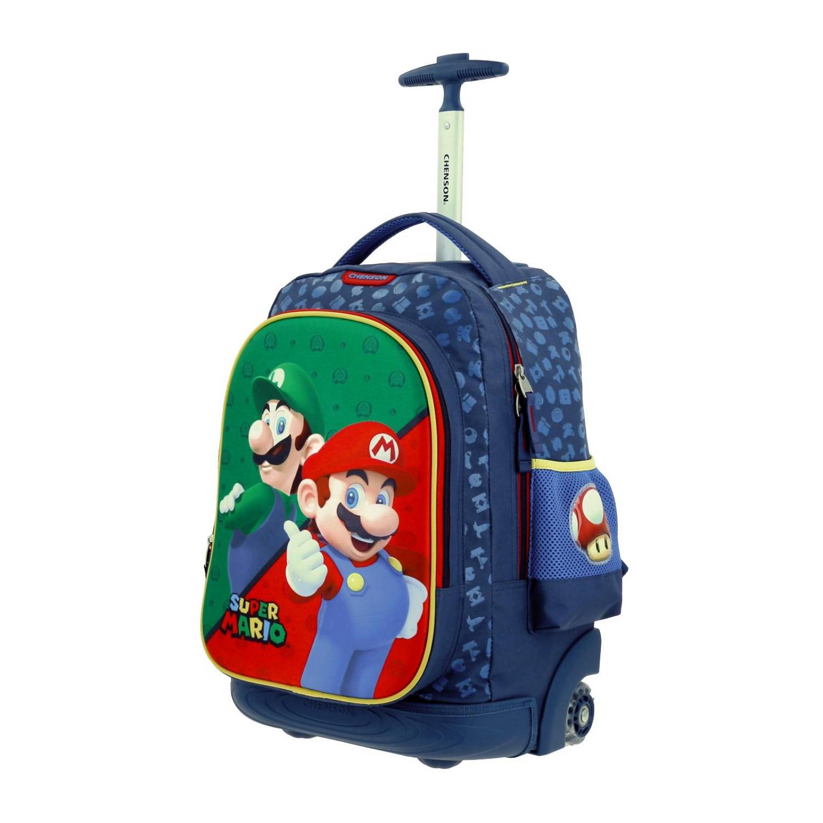 Mochila con Ruedas grande Escolar Chenson Mario Bros Azul 