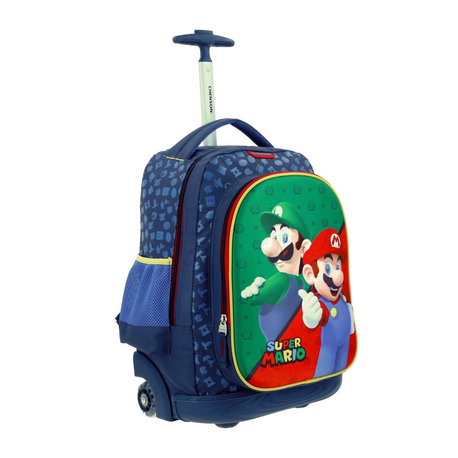 Mochila con Ruedas grande Escolar Chenson Mario Bros Azul 