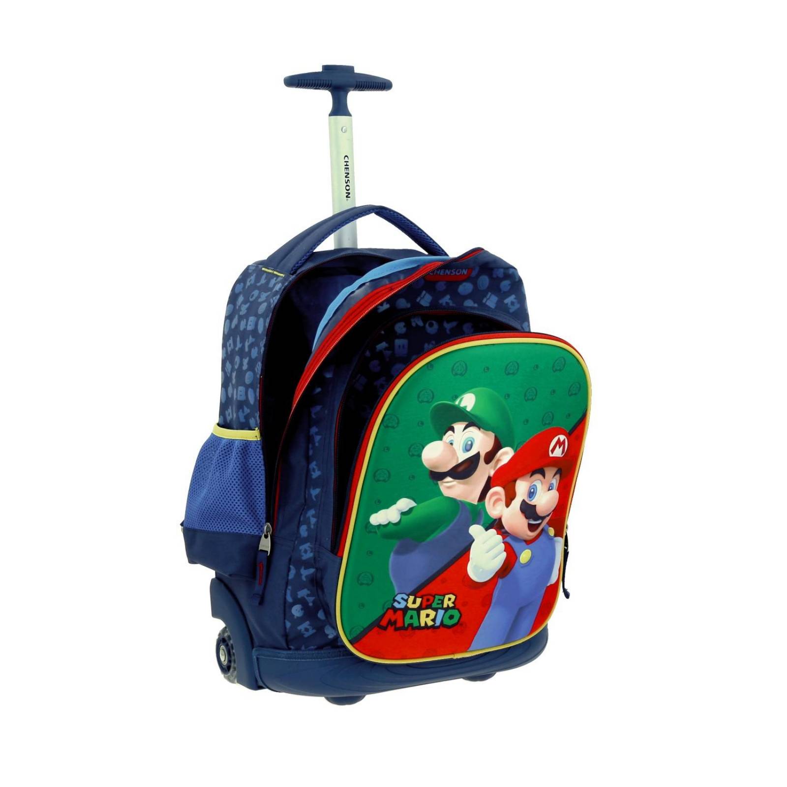 Mochila con Ruedas grande Escolar Chenson Mario Bros Azul 