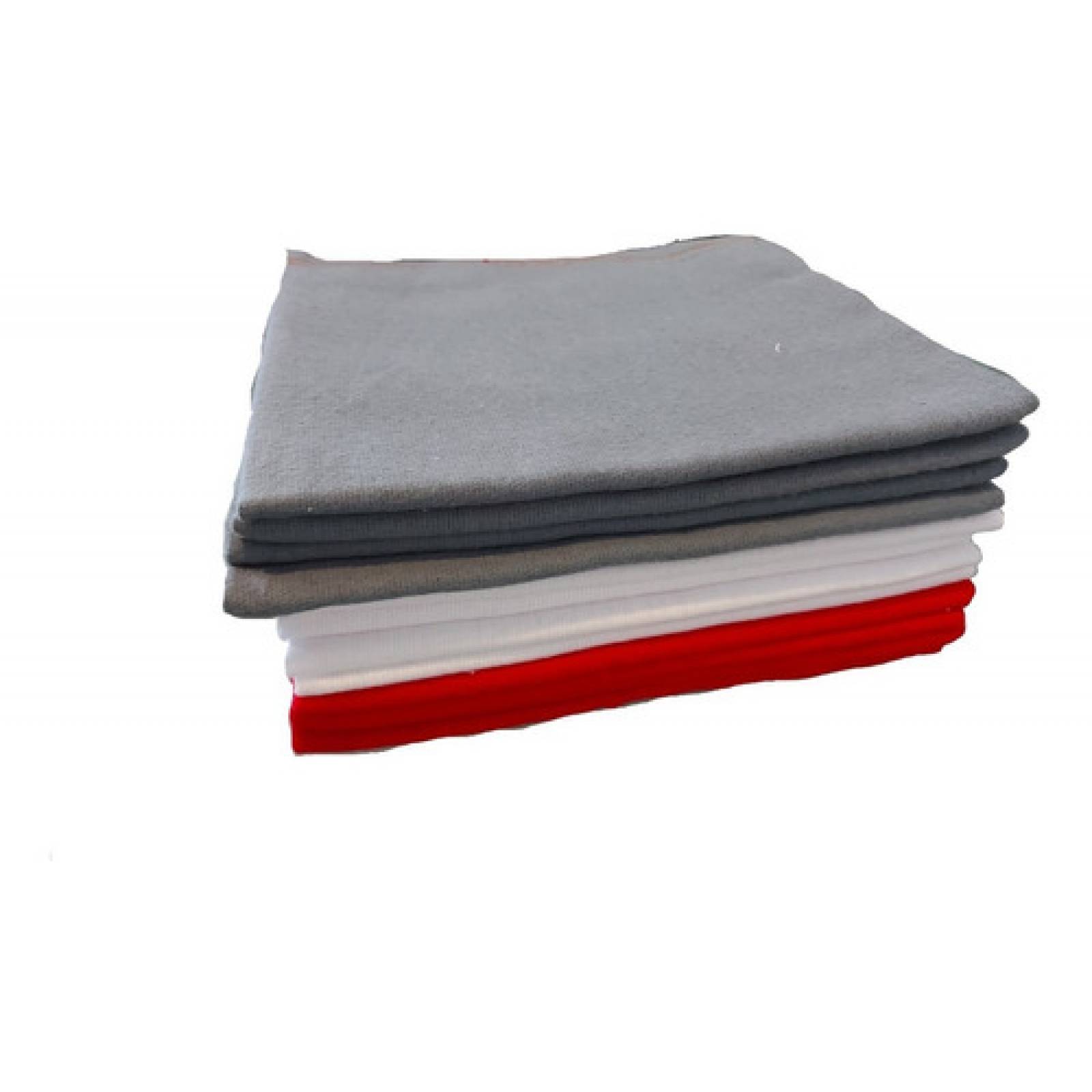 Paq. 12 Franelas 100 X 50 Cm Rojo, Blanco Y Gris Extra Fina