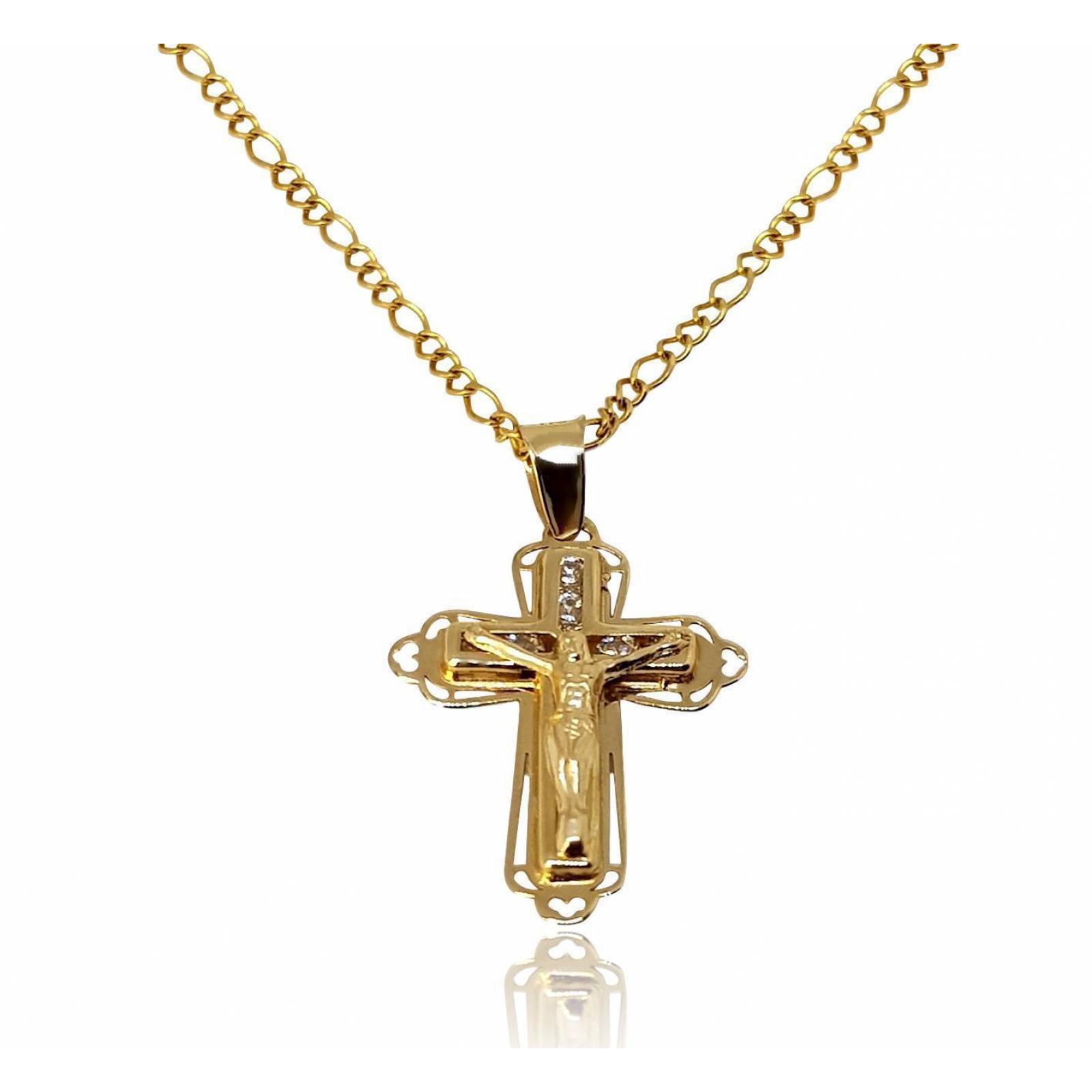 Preciosa Cadena Medalla Cruz Oro Solido 10k 
