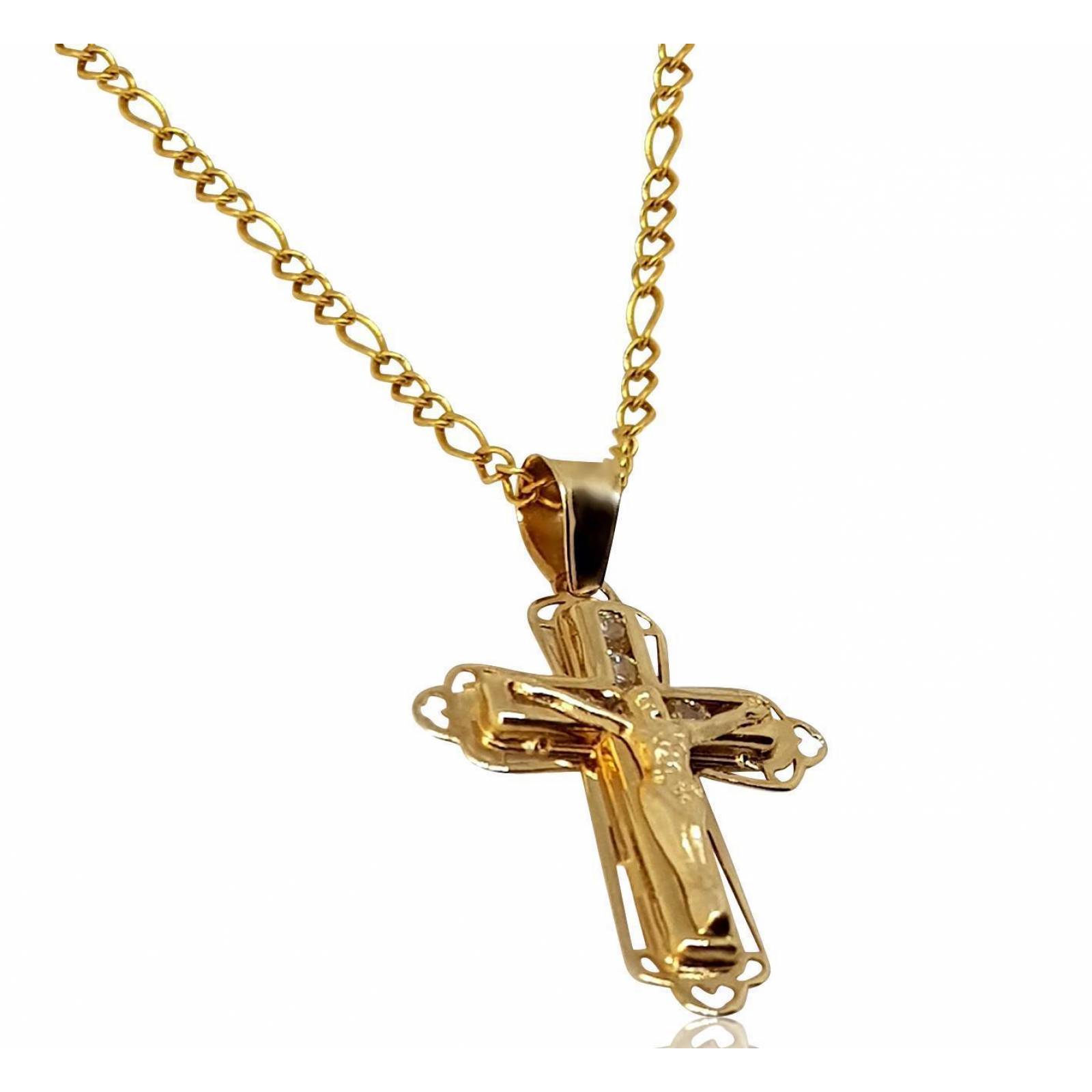 Preciosa Cadena Medalla Cruz Oro Solido 10k 