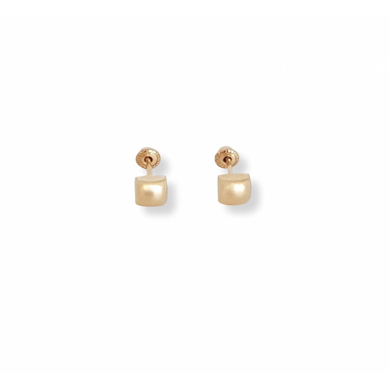 Hermosos Aretes Broquel Para Bebe Niña Oro 14k Cuadro 