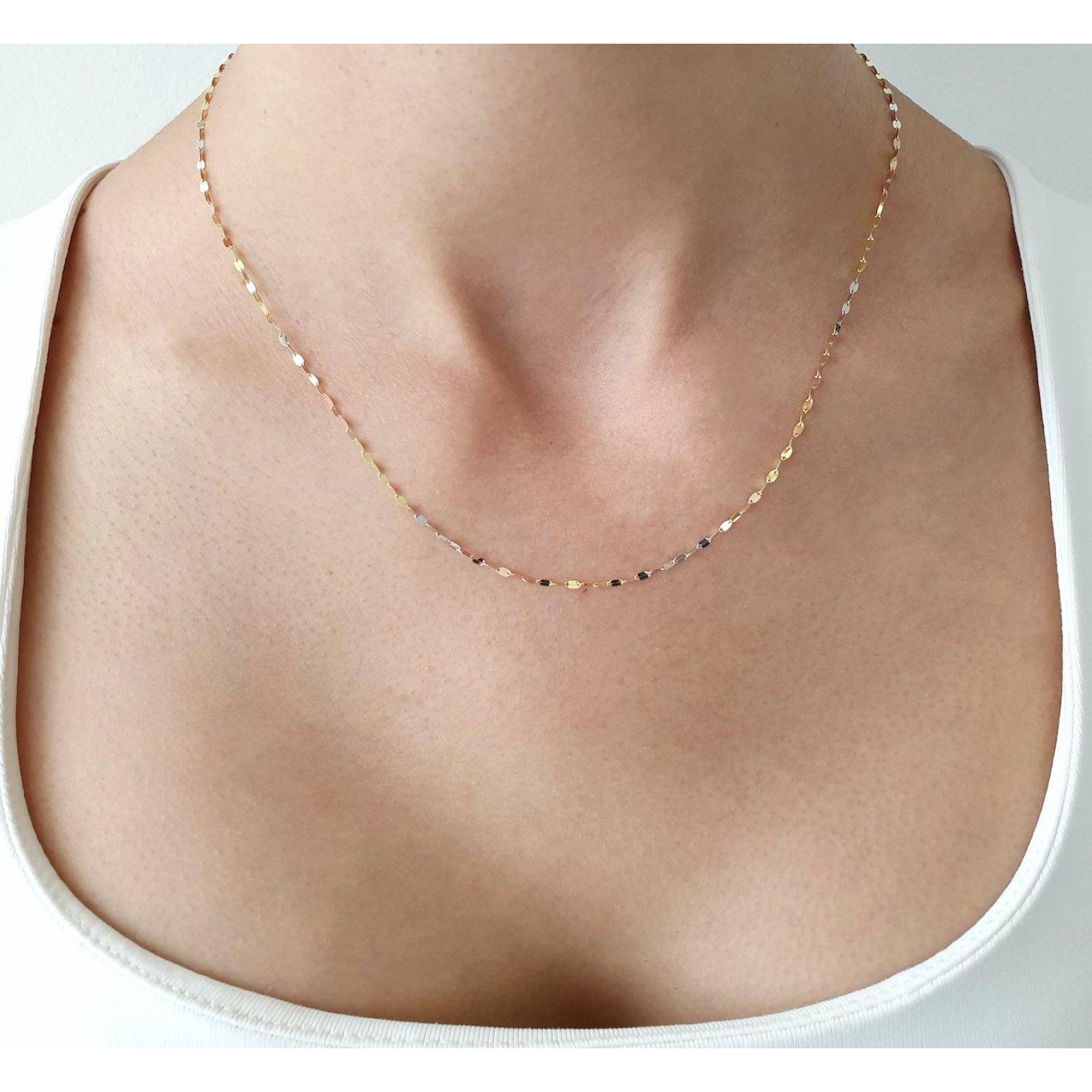 Cadena Plaquita 3 Oros 10k Sólido 45 cm