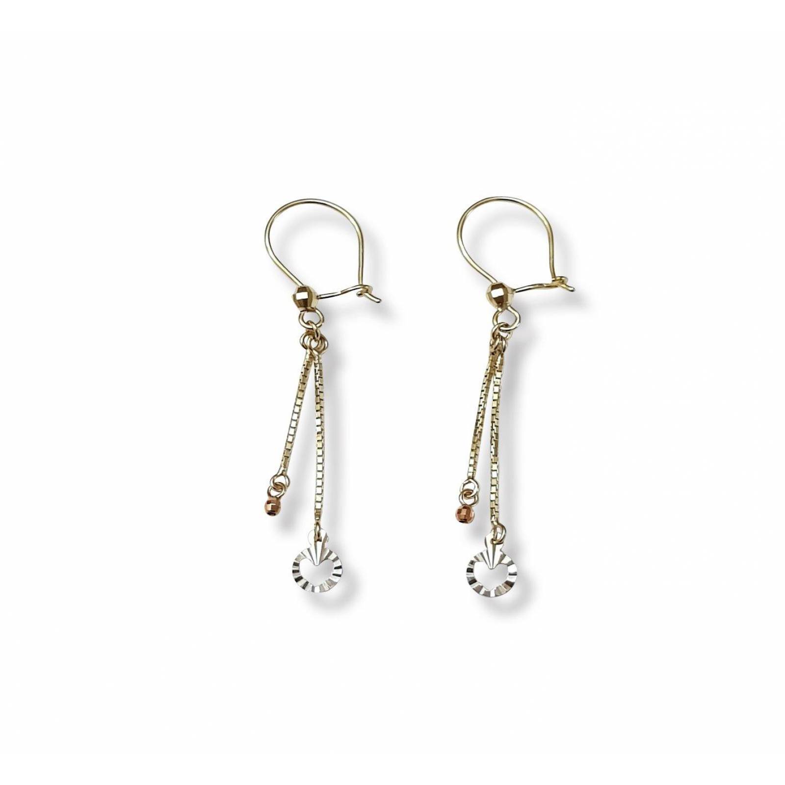 Aretes Colgantes Corazon 3 Oros Sólido 10k 