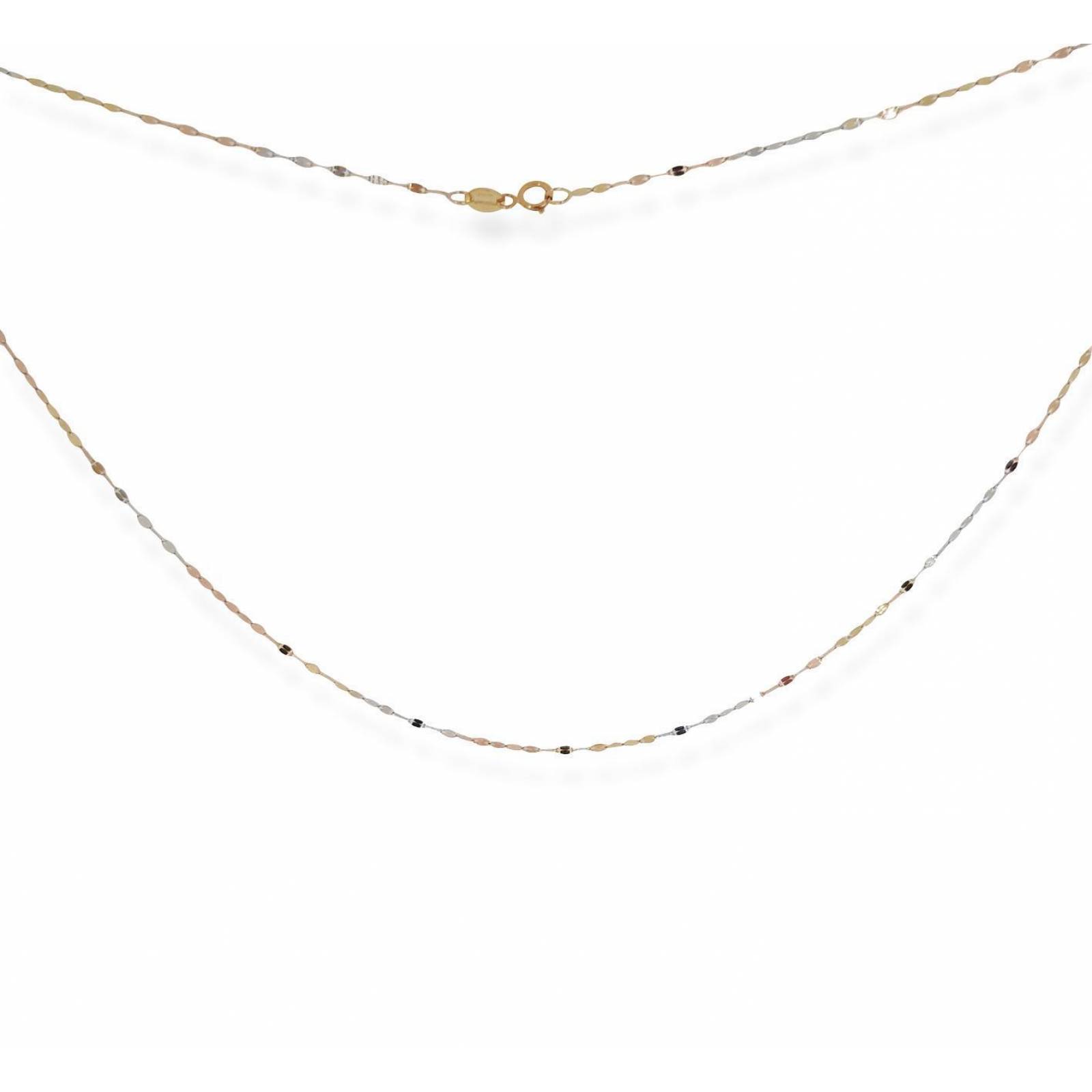 Cadena Plaquita 3 Oros 14k Sólido 40 cm 