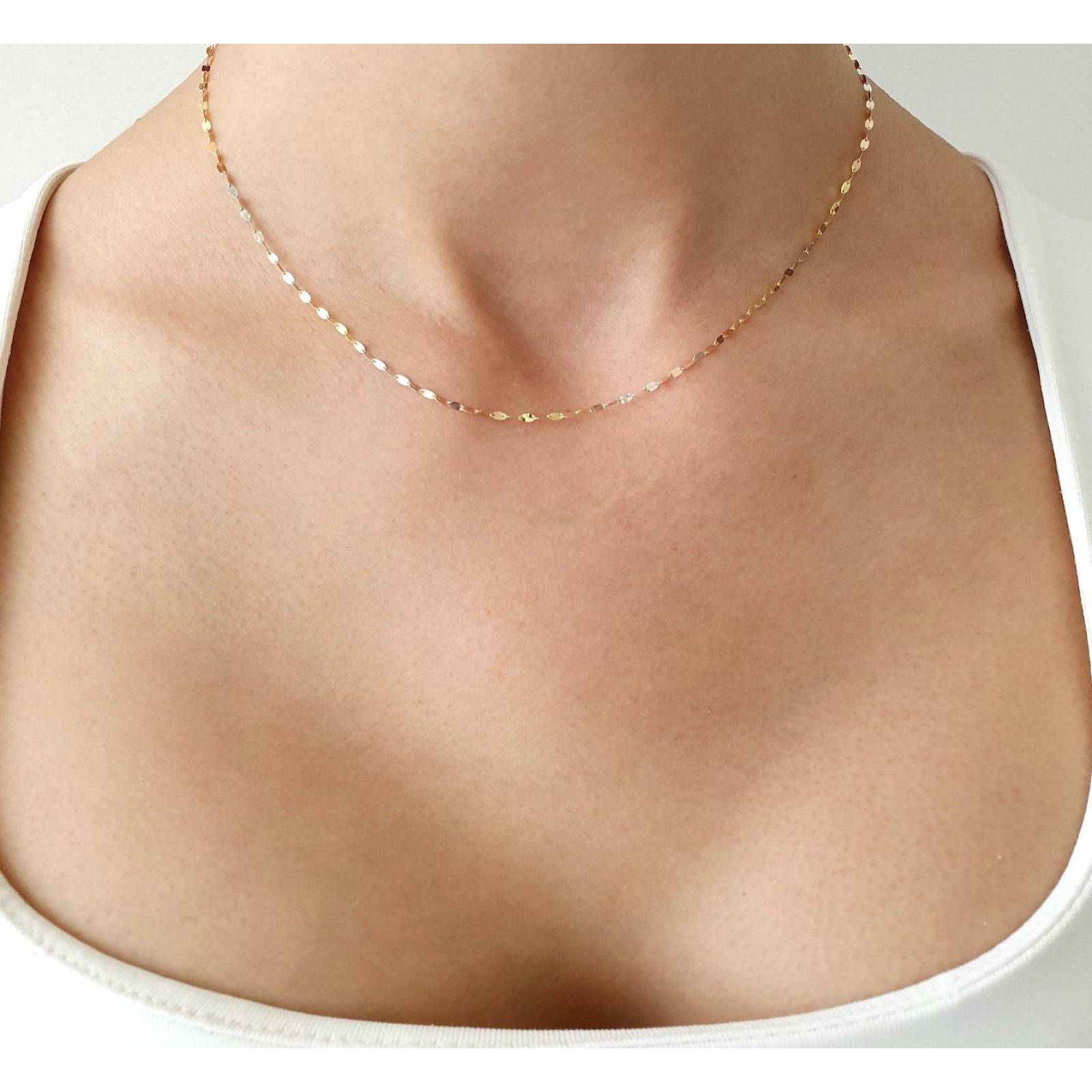 Cadena Plaquita 3 Oros 14k Sólido 40 cm 