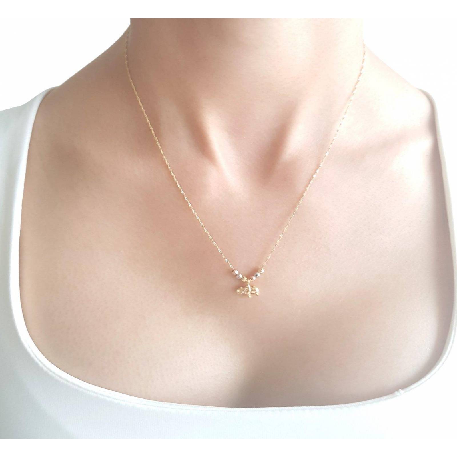 Cadena Gargantilla Dama Elefante 3 Oros 14k Solido 