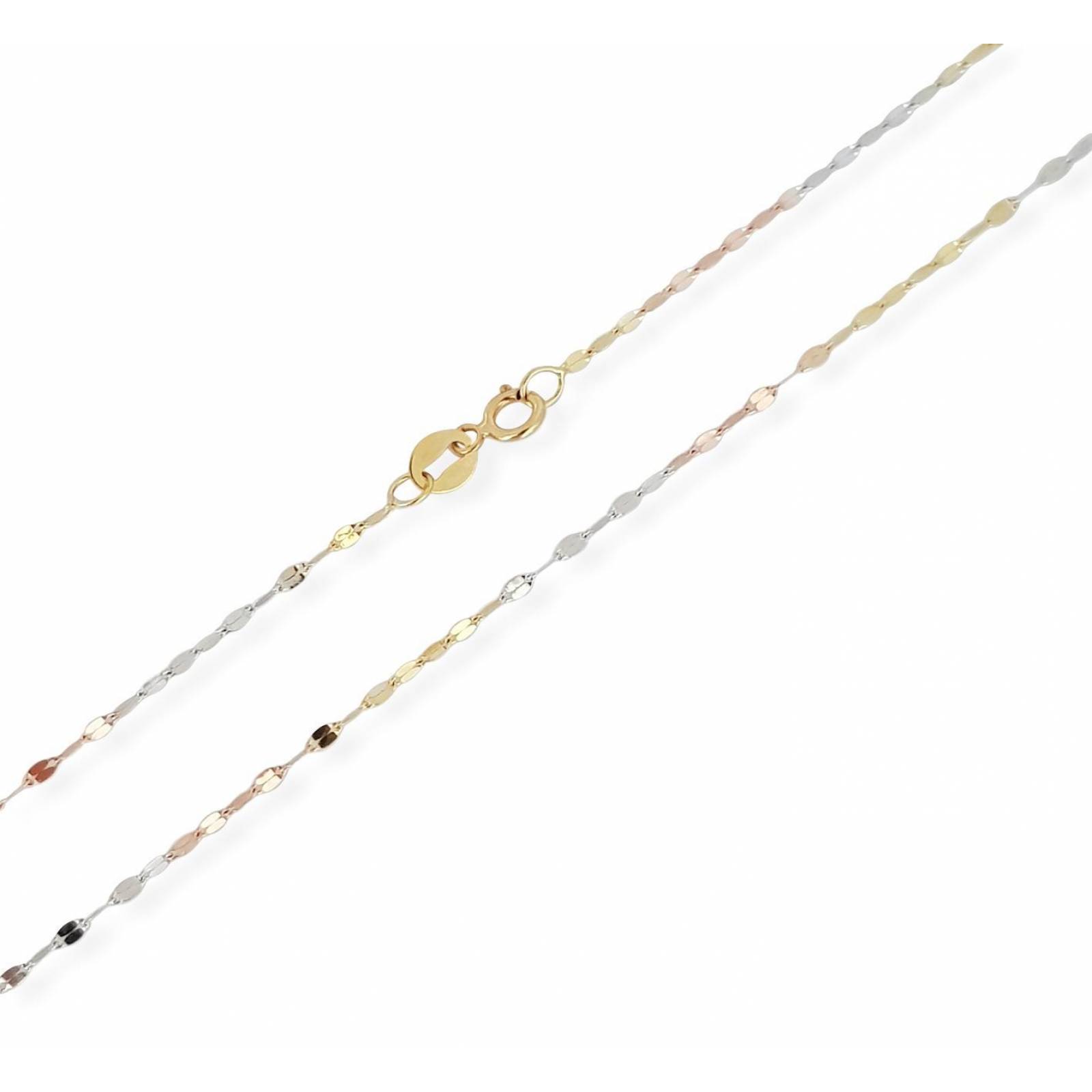 Cadena Plaquita 3 Oros 14k Sólido 55 cm 