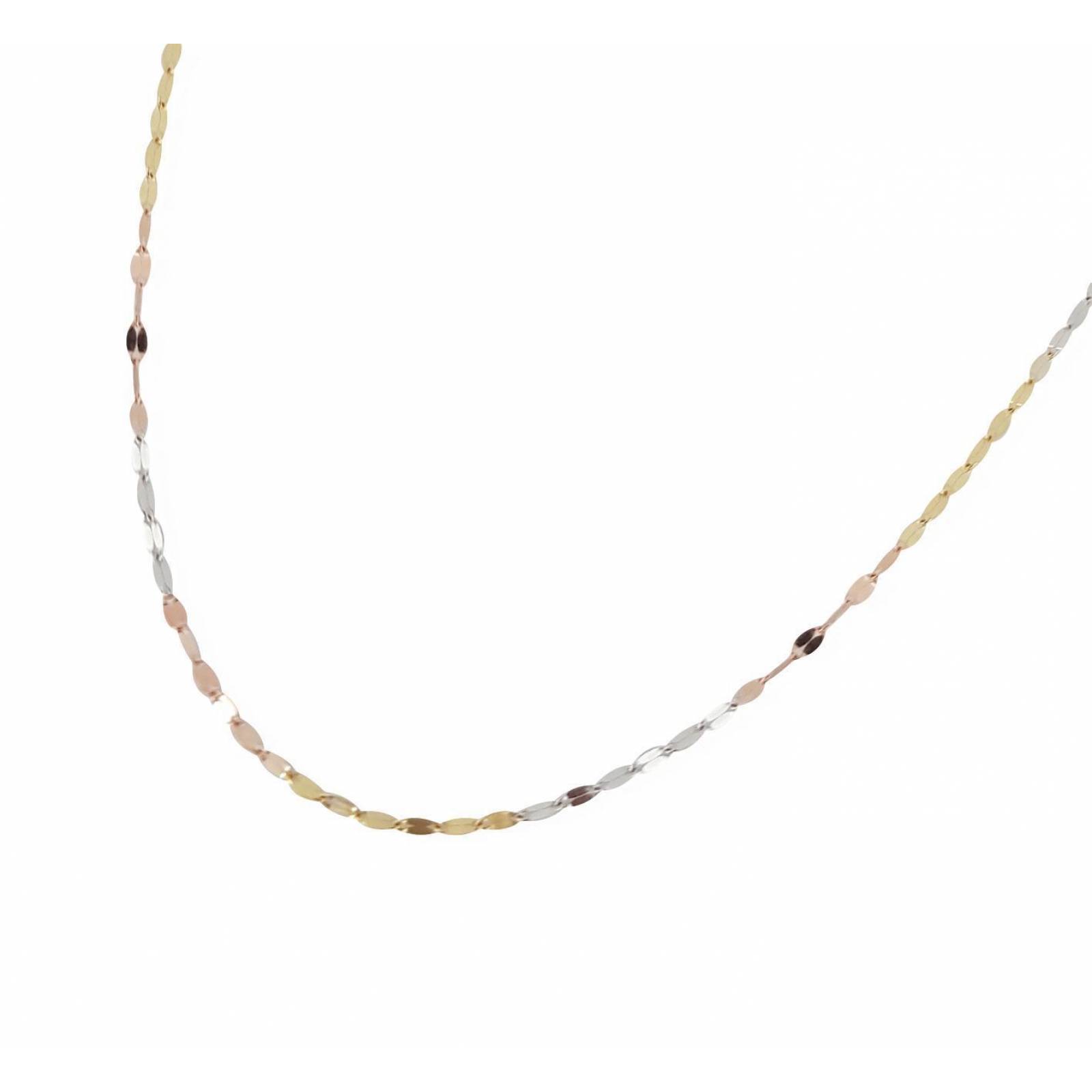 Cadena Plaquita 3 Oros 14k Sólido 55 cm 