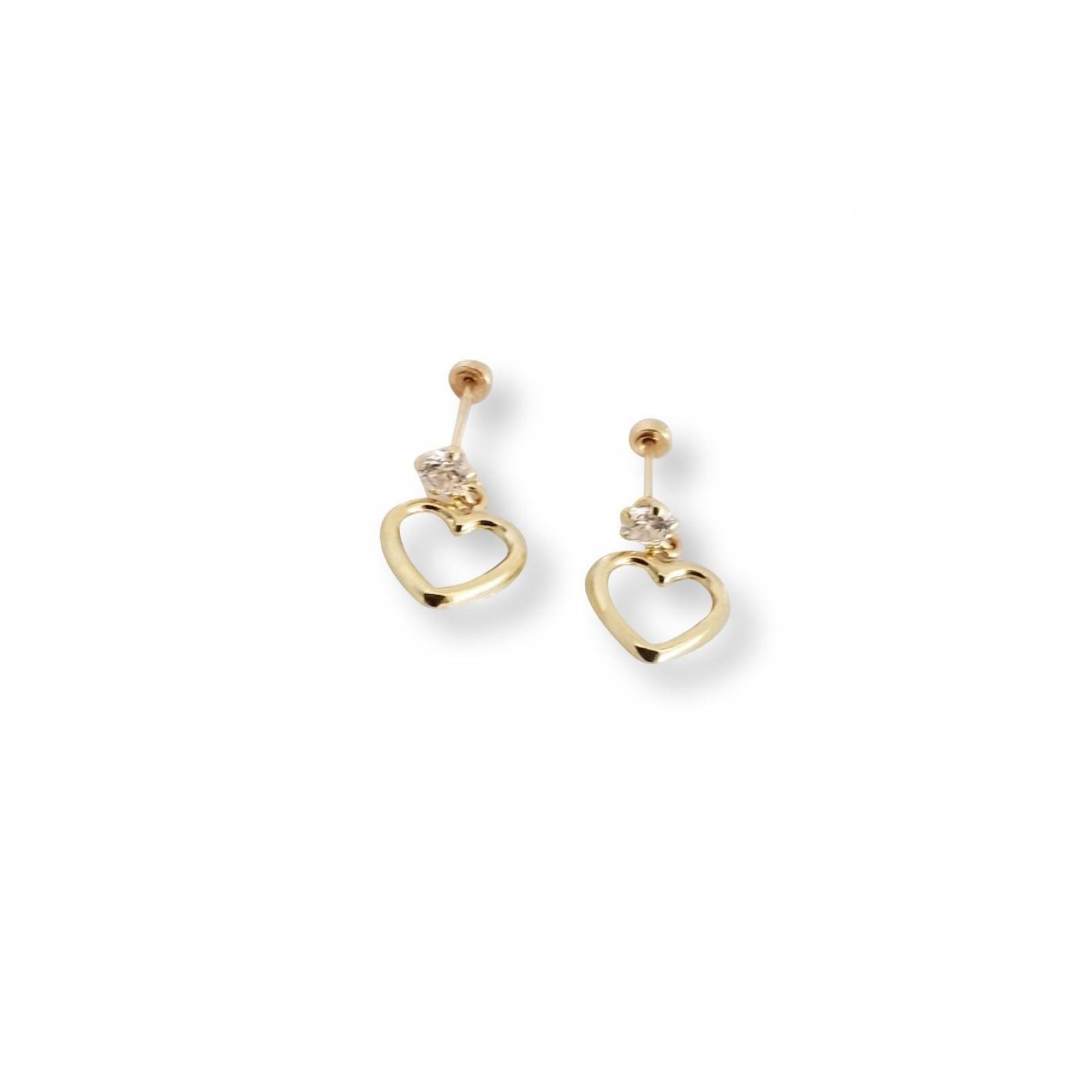 Aretes Broquel De Corazon Colgante Para Mujer Oro Sólido 10k 