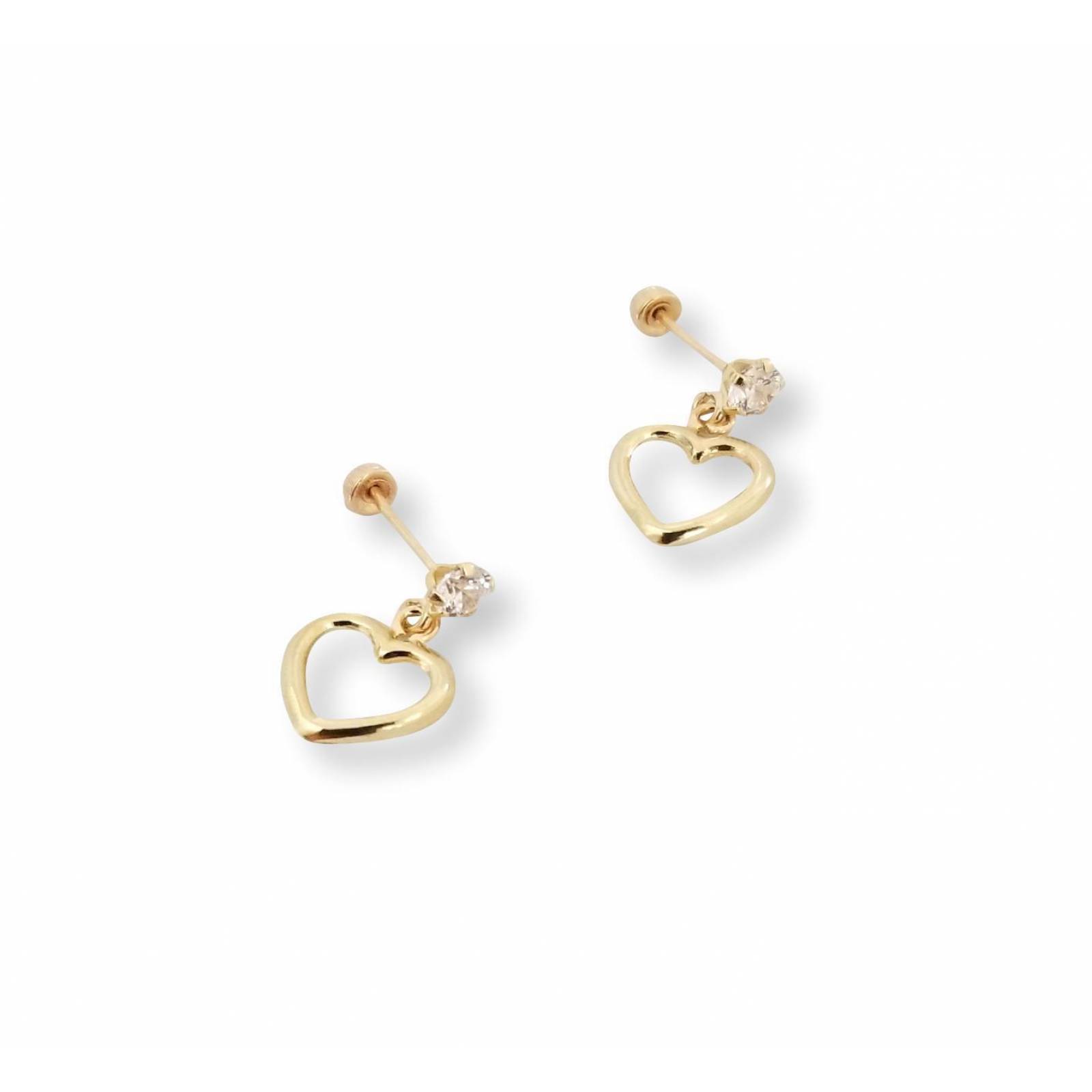 Aretes Broquel De Corazon Colgante Para Mujer Oro Sólido 10k 