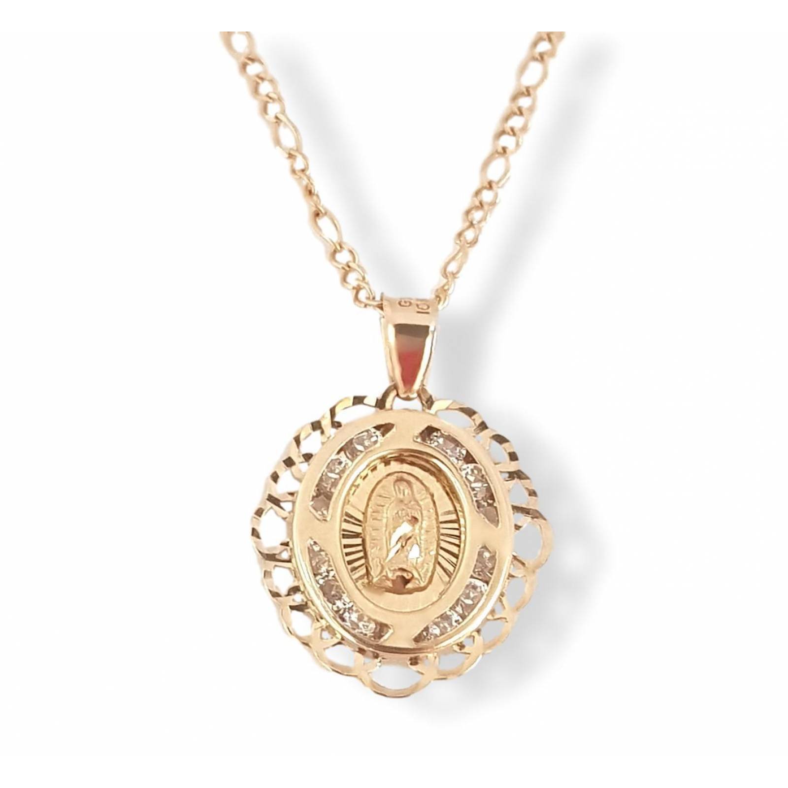 Cadena Con Dije De La Virgen De Guadalupe En Oro Sólido 10k