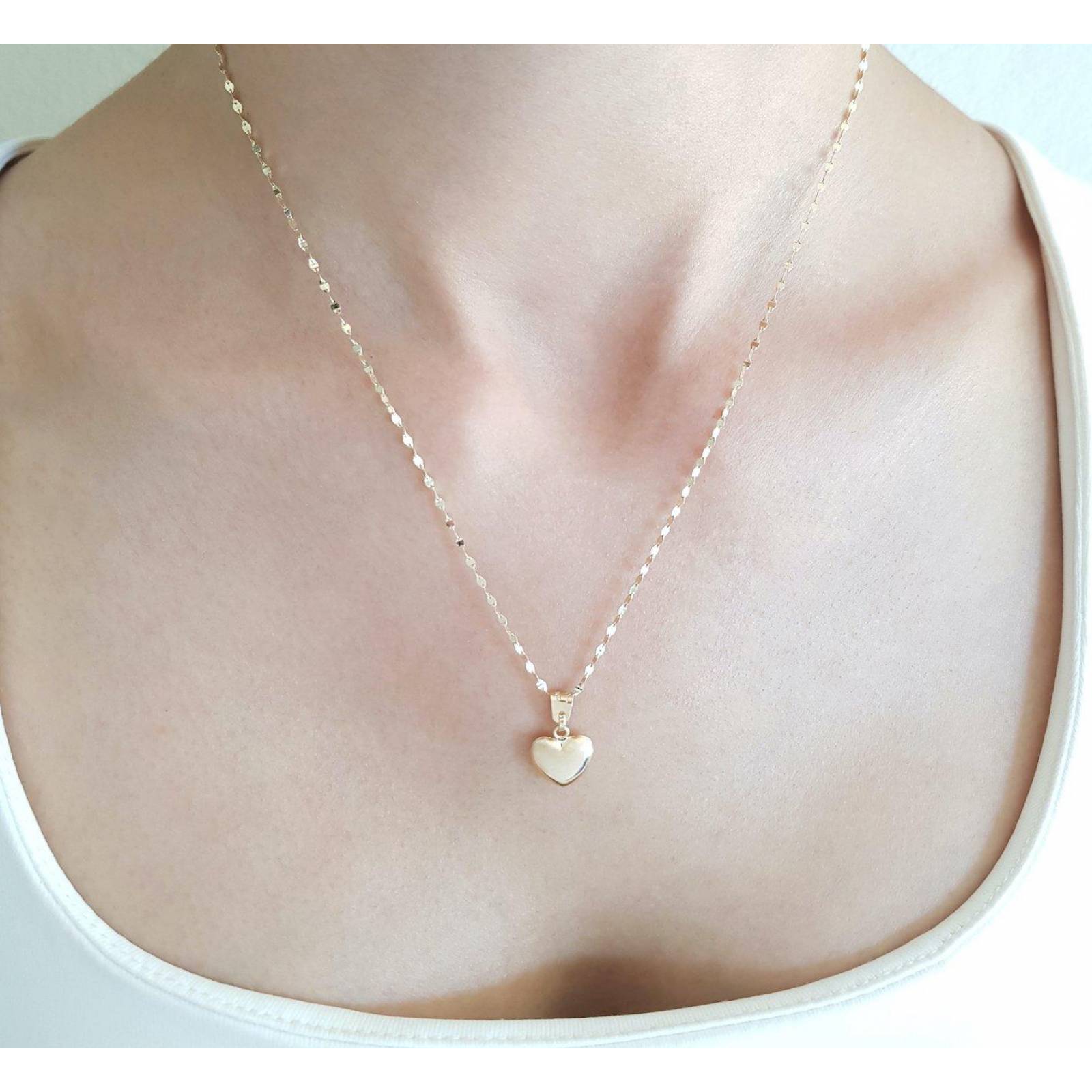 Cadena Gargantilla Dama Corazón Mediano Oro 10k Sólido