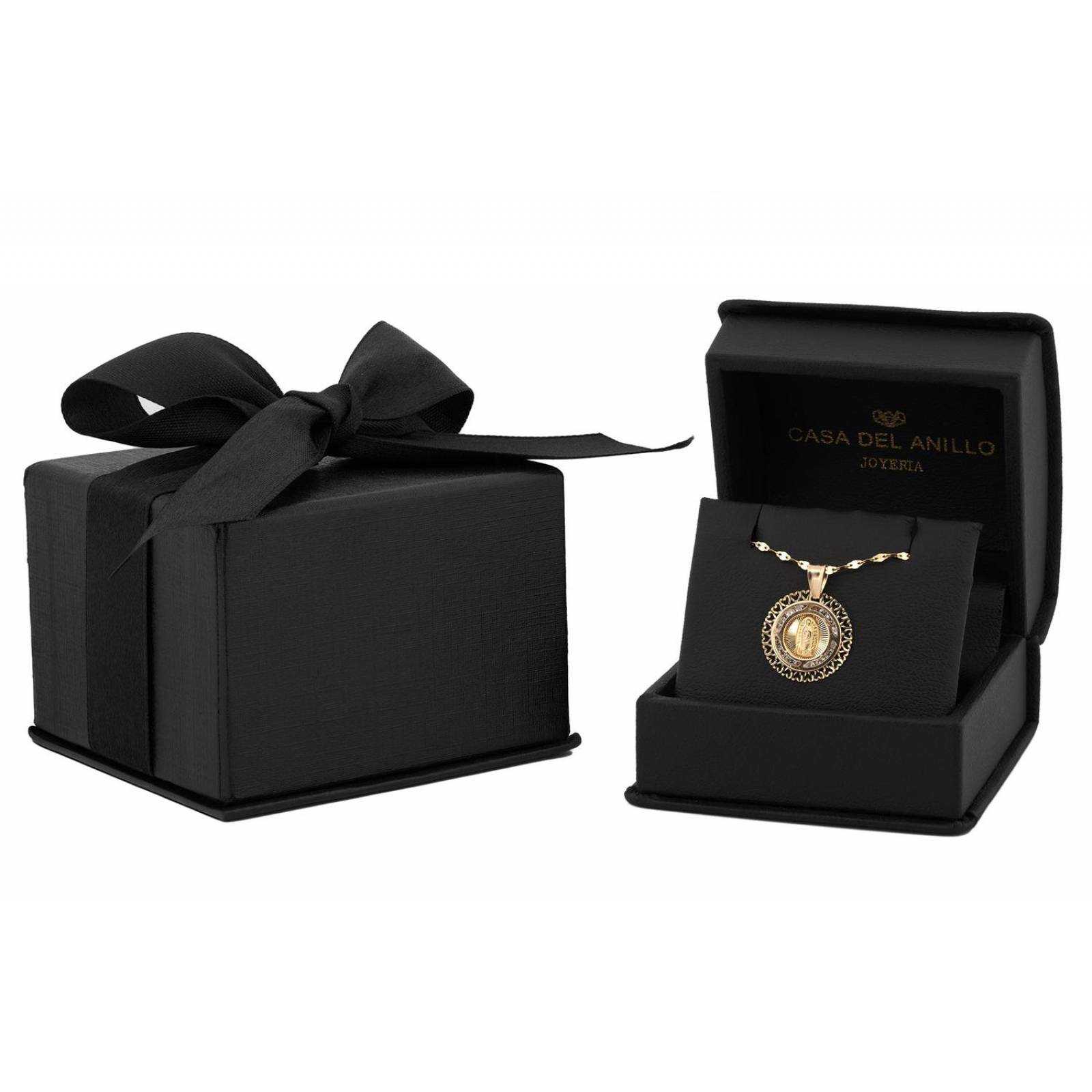 Cadena Con Dije De La Virgen De Guadalupe y Corazones En Oro Sólido 10k 